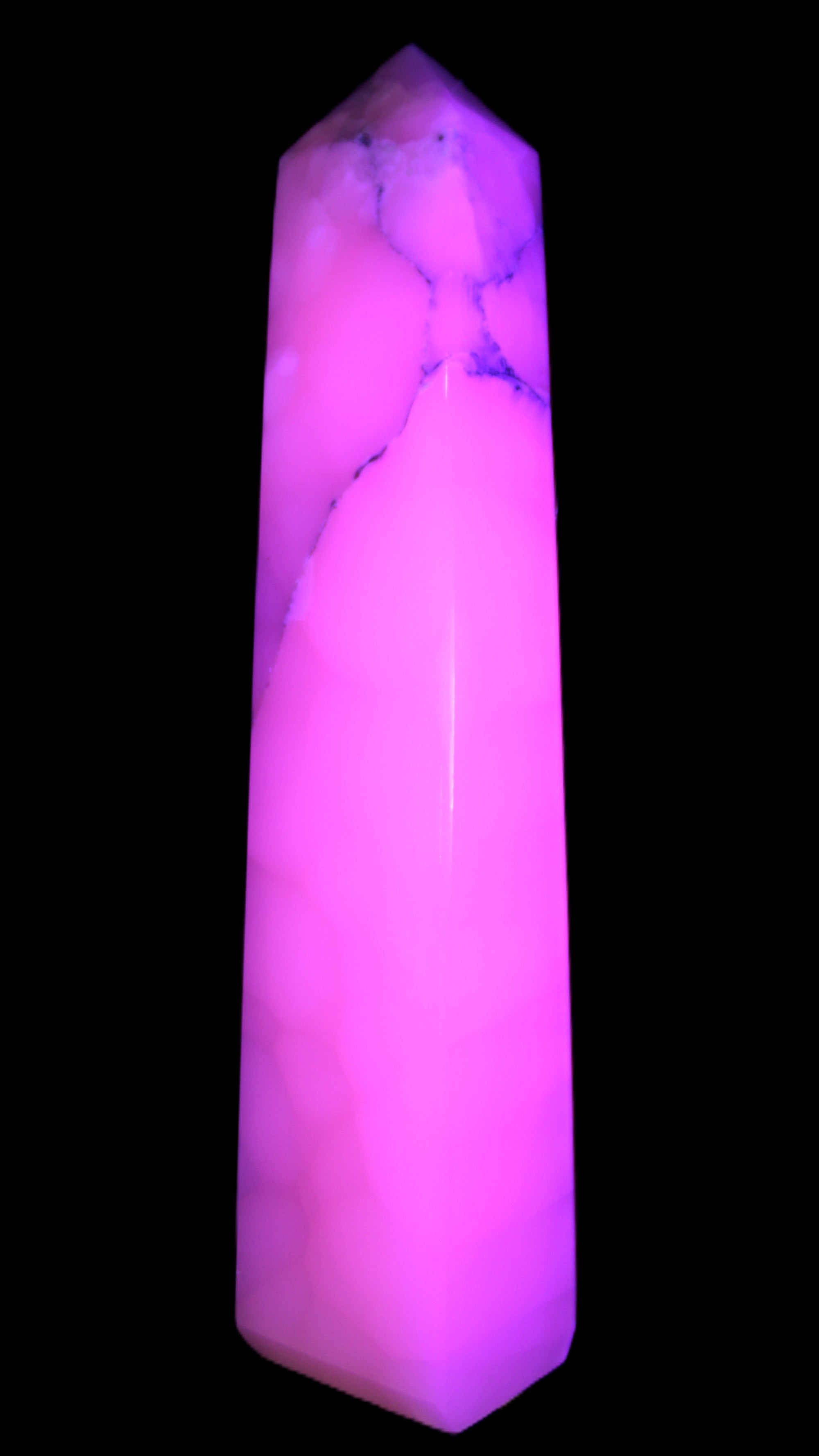 Huge Mangano Calcite obelisk 389*67*77mm 4020g in UV light - 
 Rocks and Things Store