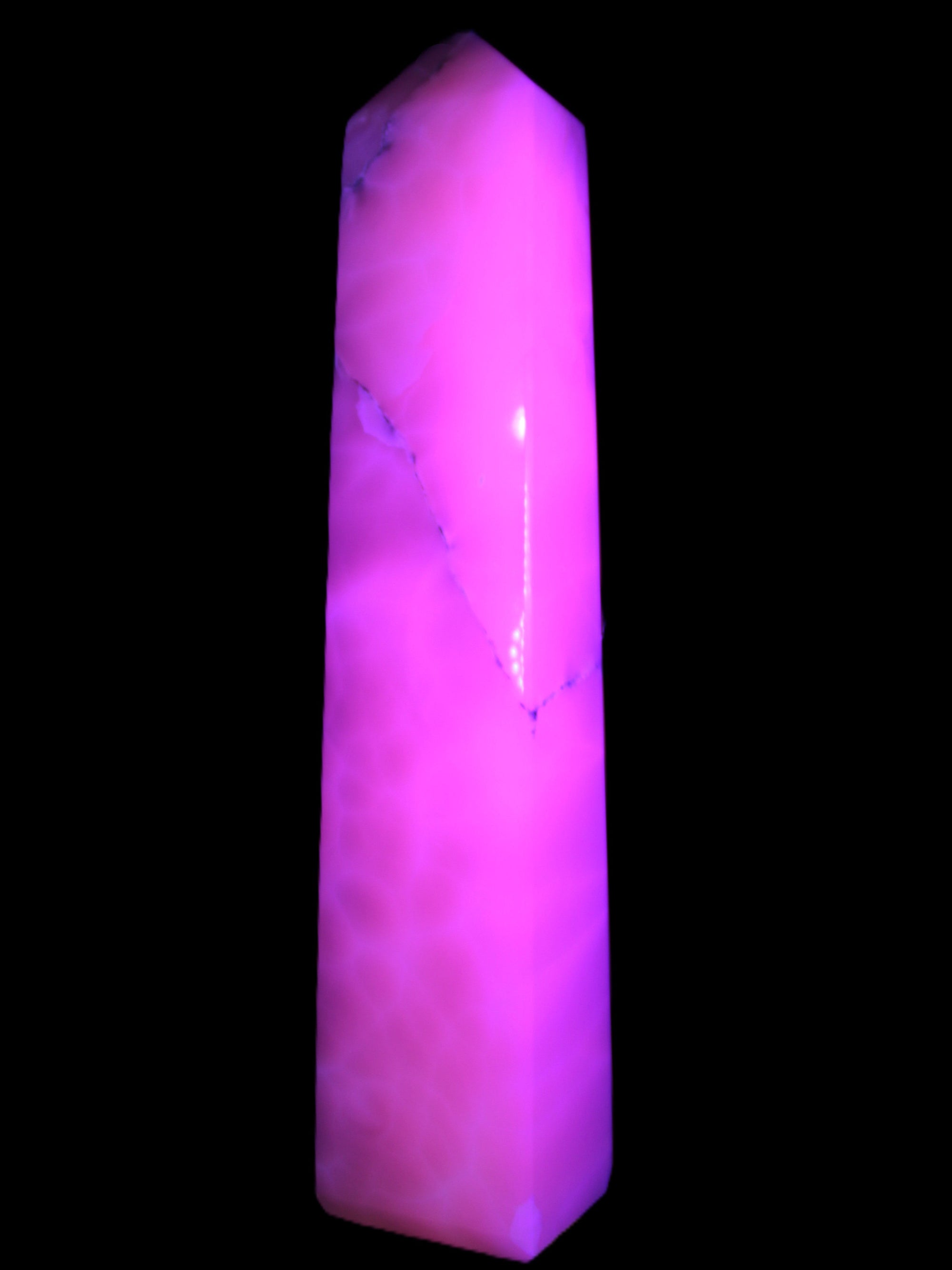 Huge Mangano Calcite obelisk 389*67*77mm 4020g in UV light - 
 Rocks and Things Store