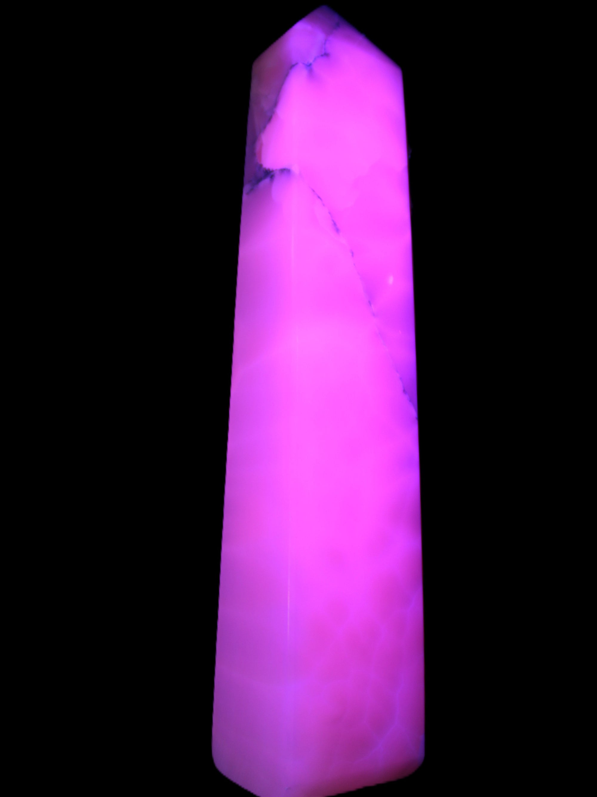 Huge Mangano Calcite obelisk 389*67*77mm 4020g in UV light - 
 Rocks and Things Store