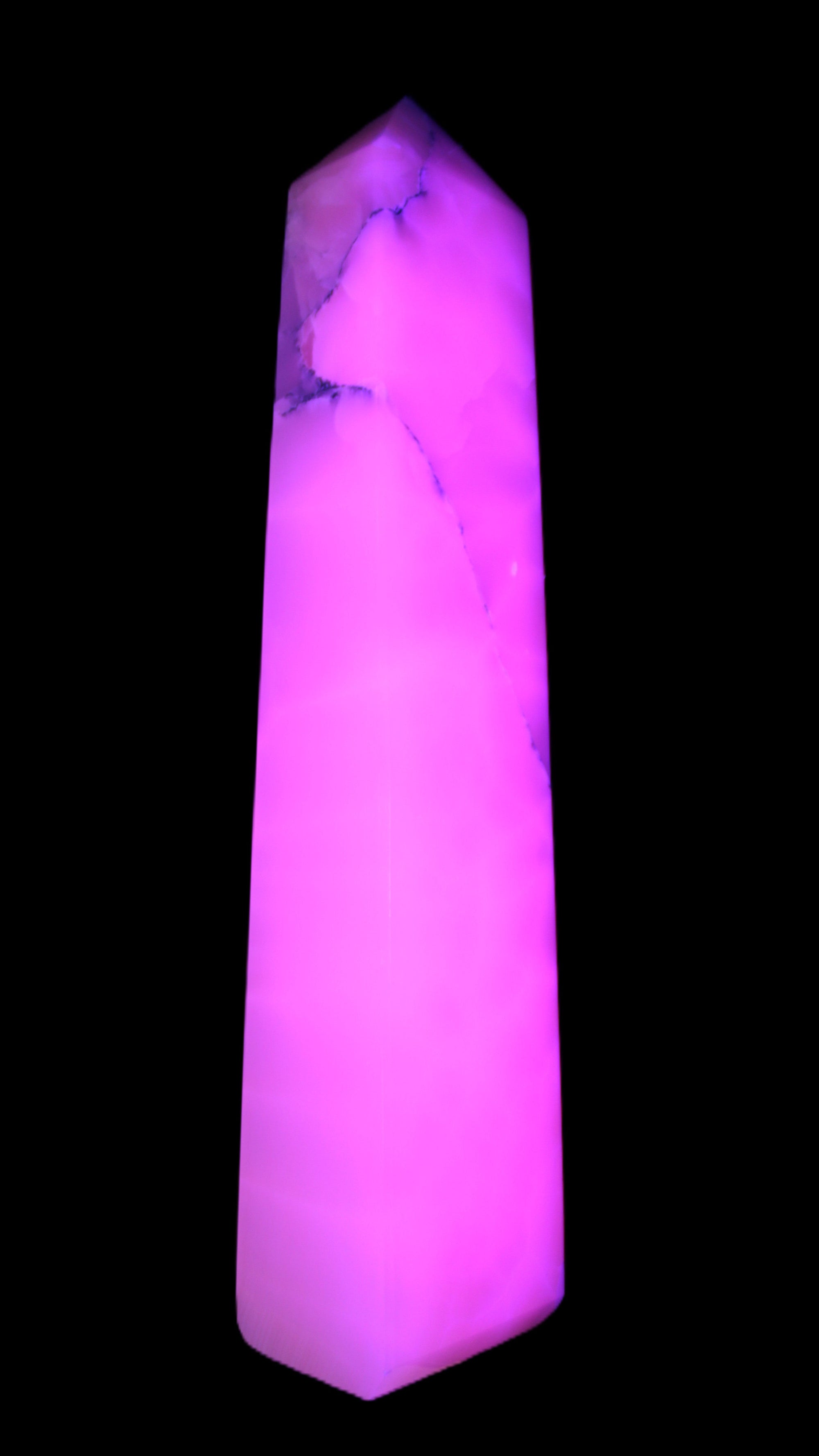 Huge Mangano Calcite obelisk 389*67*77mm 4020g in UV light - 
 Rocks and Things Store