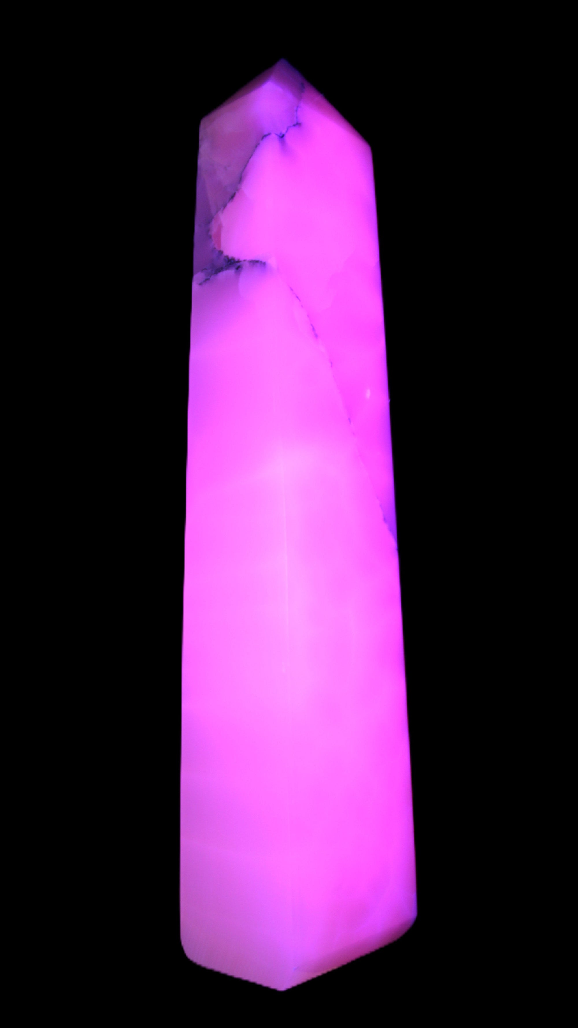 Huge Mangano Calcite obelisk 389*67*77mm 4020g in UV light - 
 Rocks and Things Store