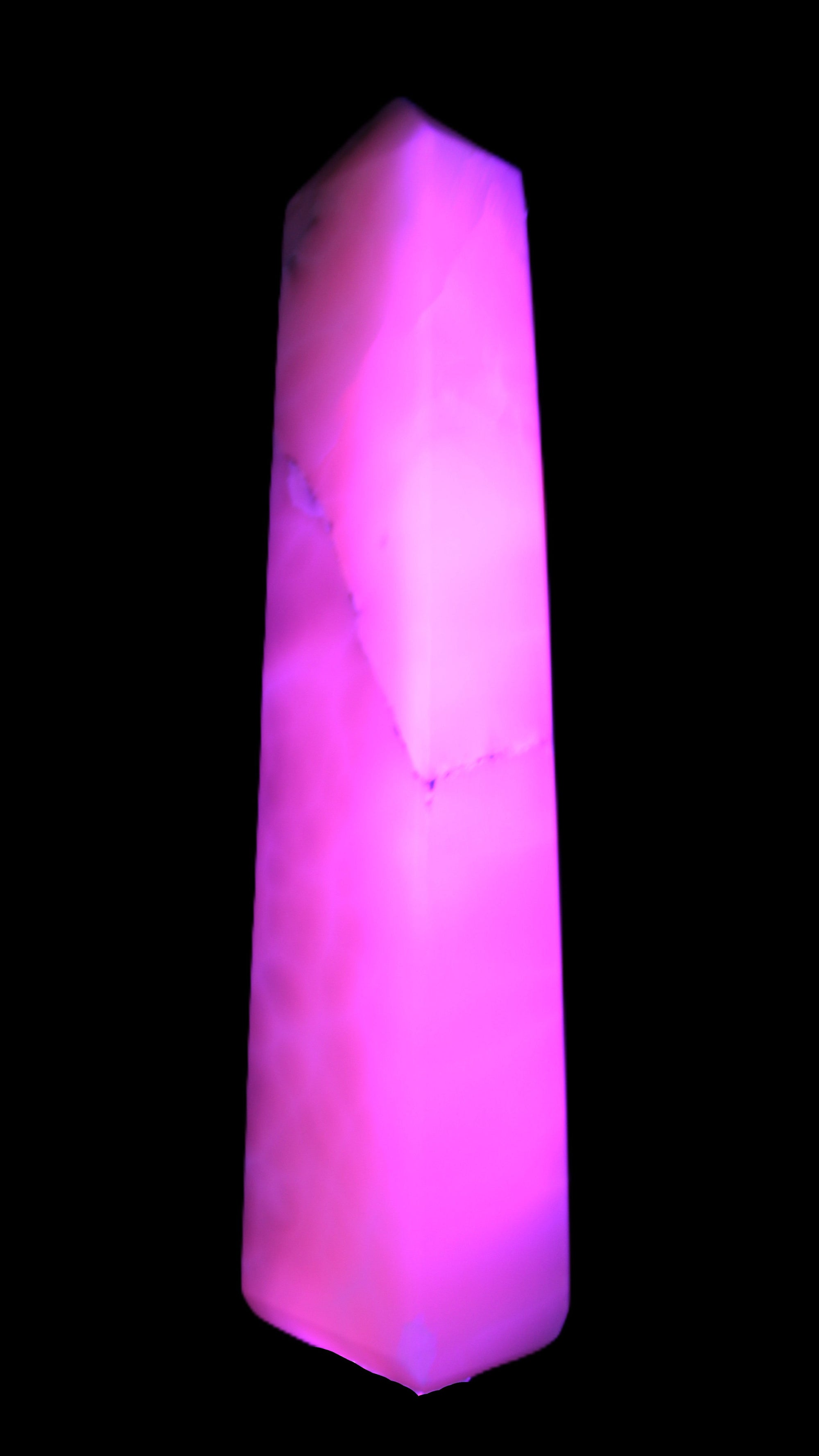 Huge Mangano Calcite obelisk 389*67*77mm 4020g in UV light - 
 Rocks and Things Store