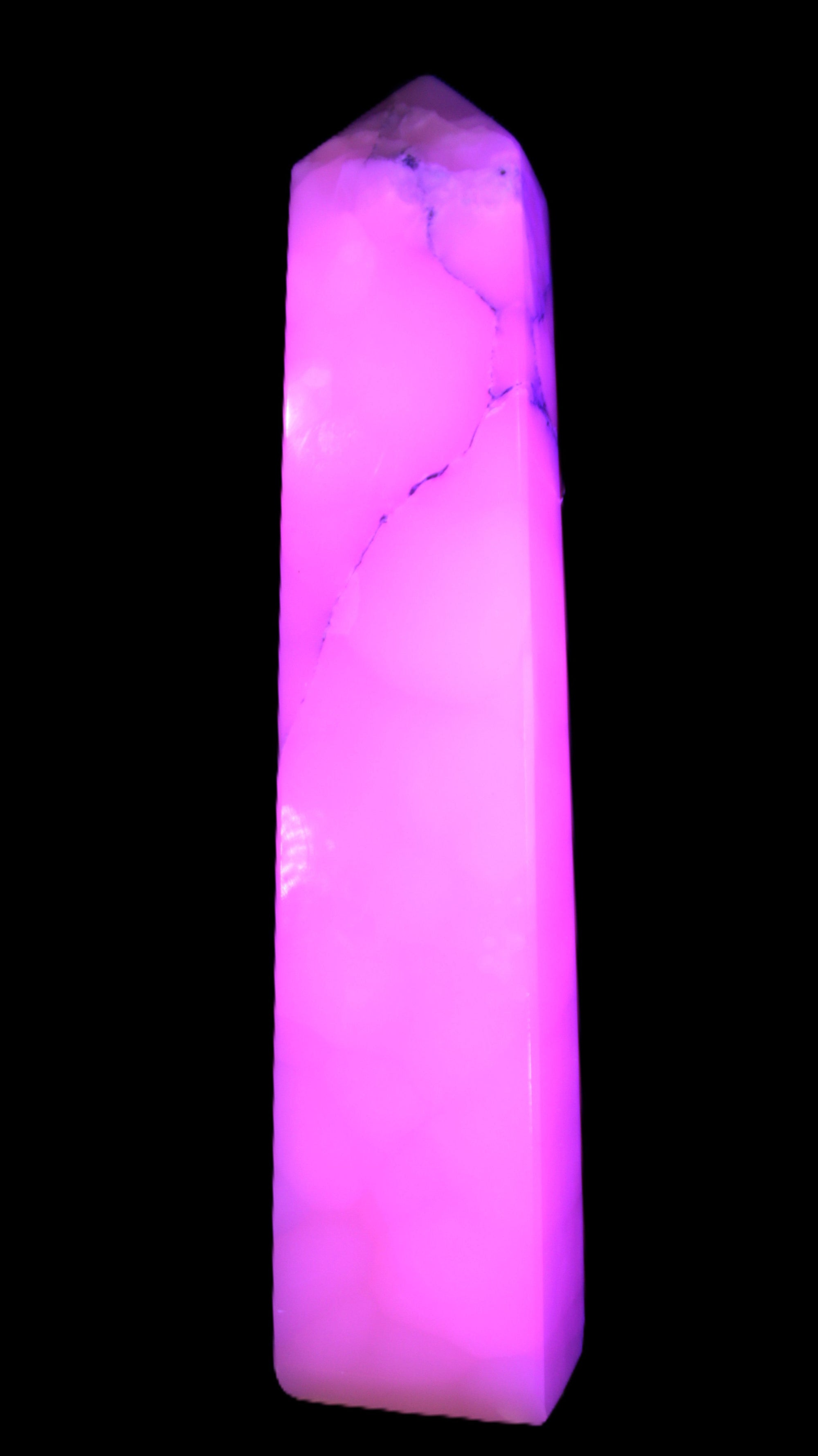 Huge Mangano Calcite obelisk 389*67*77mm 4020g in UV light - 
 Rocks and Things Store