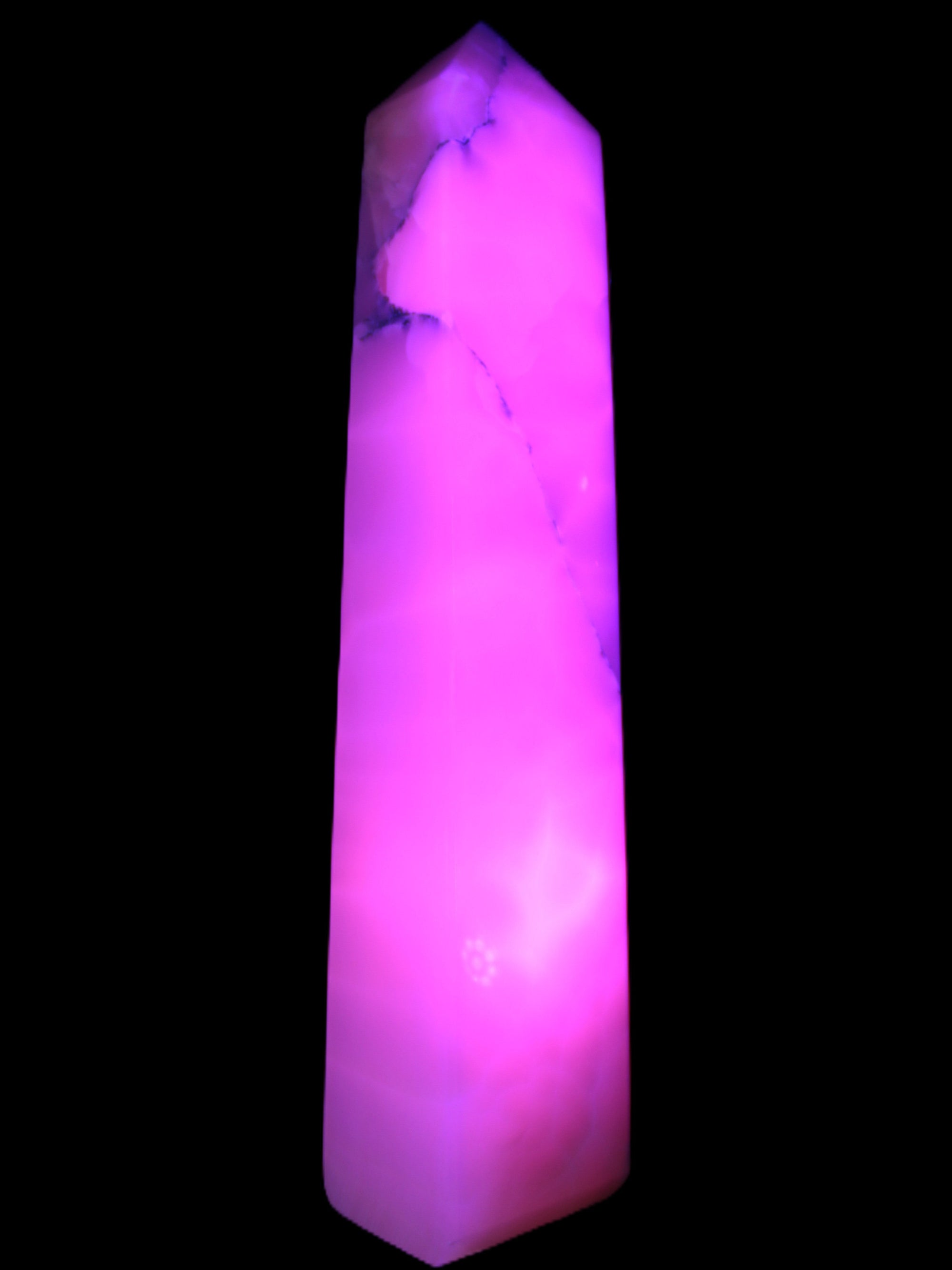 Huge Mangano Calcite obelisk 389*67*77mm 4020g in UV light - 
 Rocks and Things Store