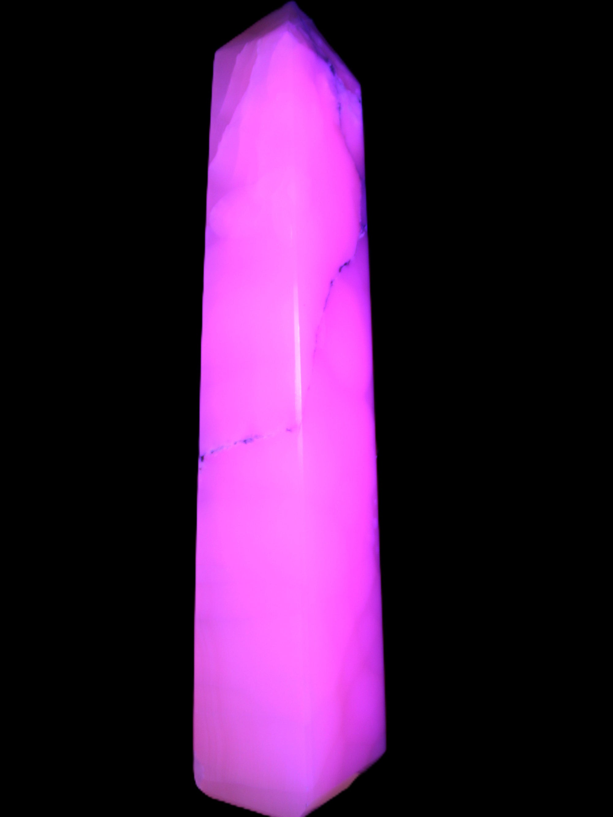 Huge Mangano Calcite obelisk 389*67*77mm 4020g in UV light - 
 Rocks and Things Store