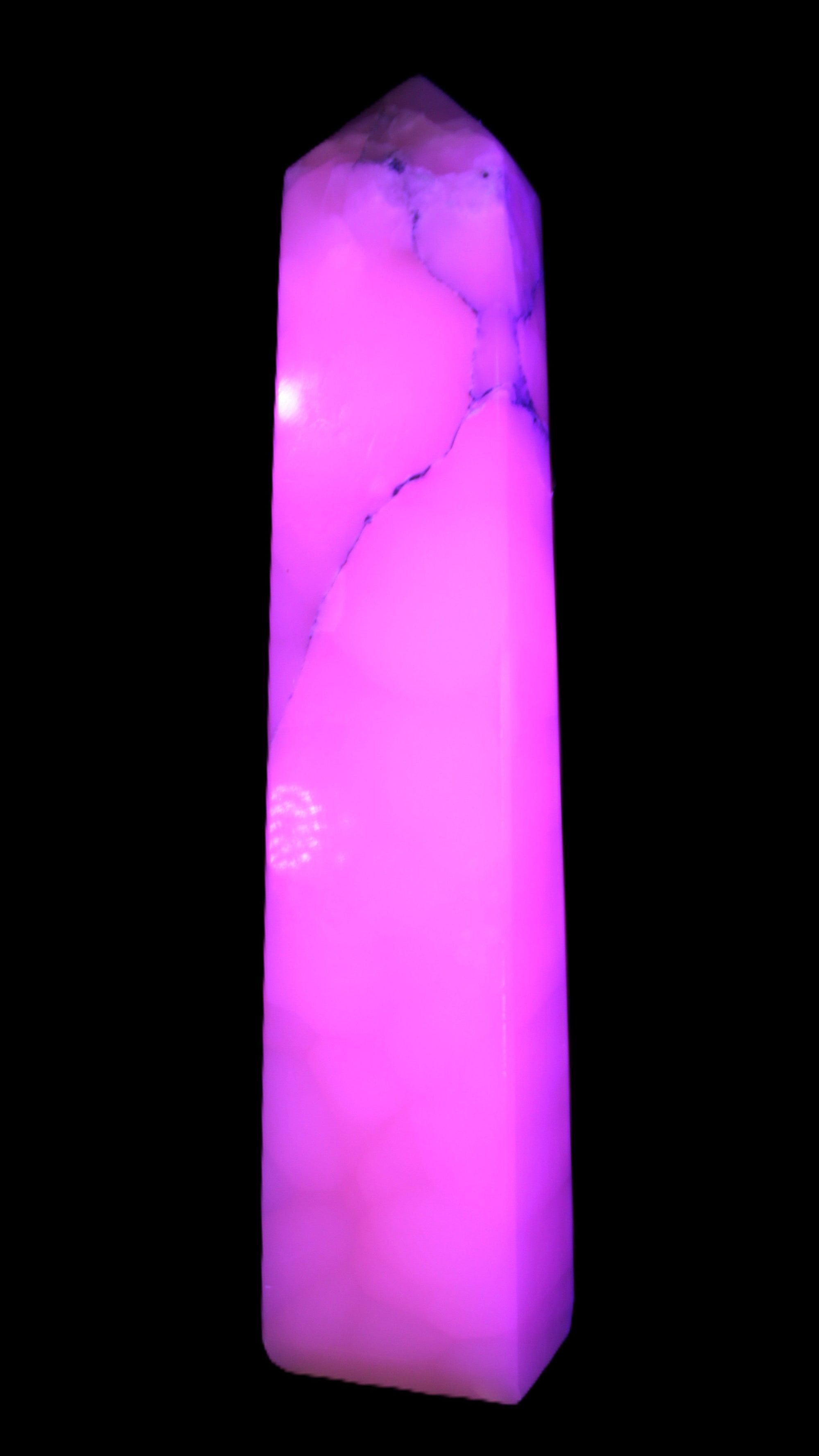 Huge Mangano Calcite obelisk 389*67*77mm 4020g in UV light - 
 Rocks and Things Store