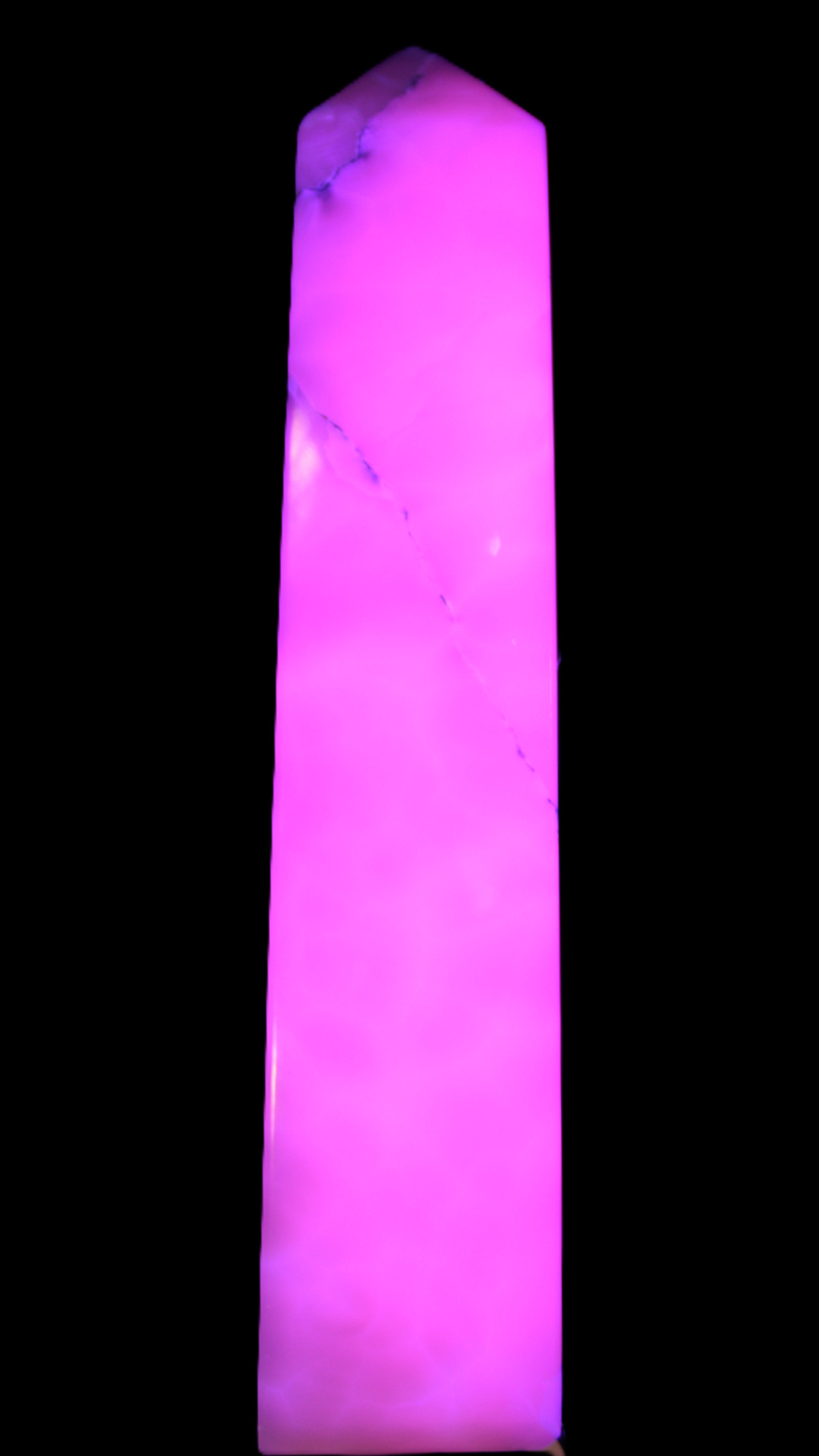 Huge Mangano Calcite obelisk 389*67*77mm 4020g in UV light - 
 Rocks and Things Store