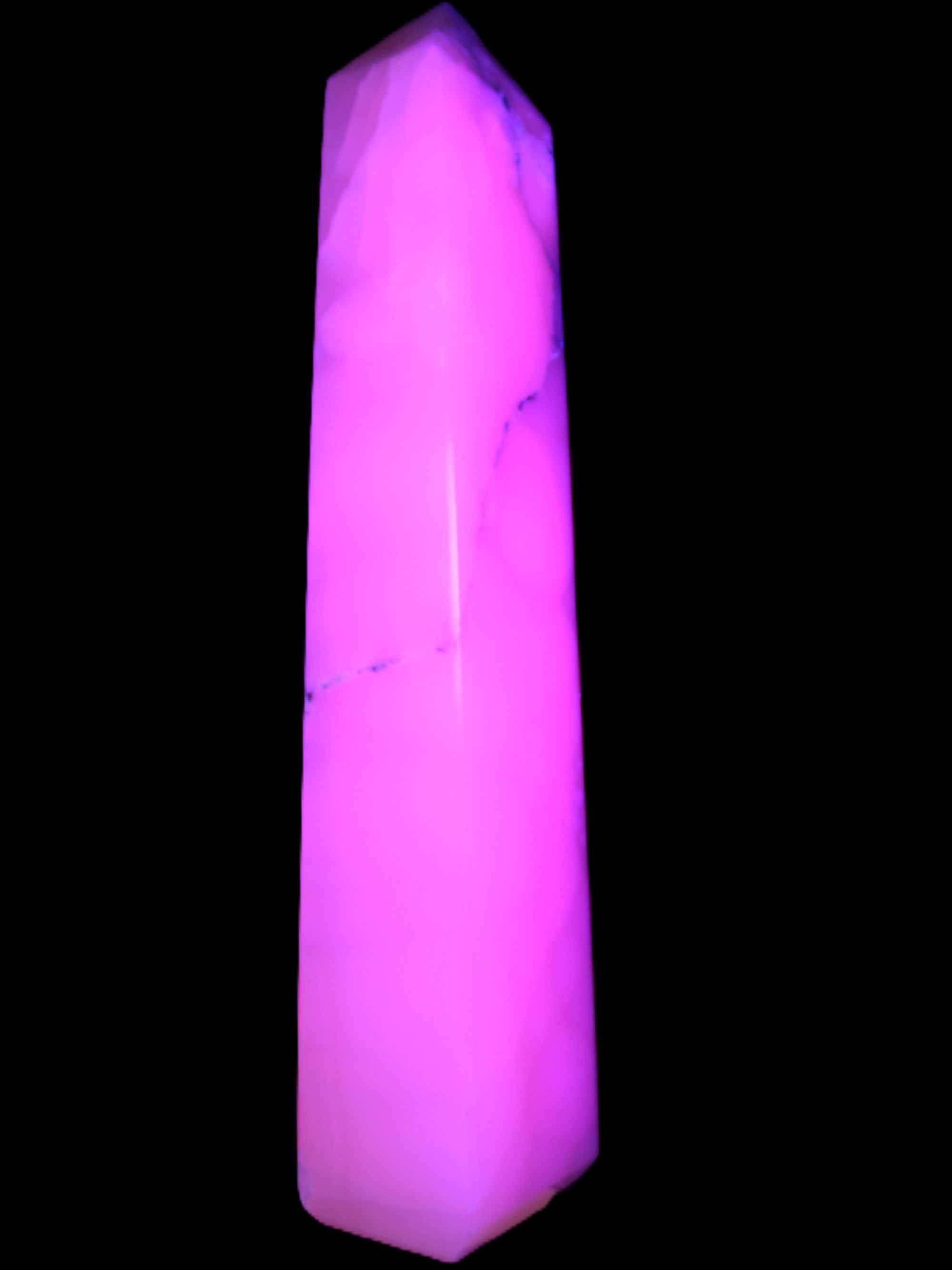 Huge Mangano Calcite obelisk 389*67*77mm 4020g in UV light - 
 Rocks and Things Store