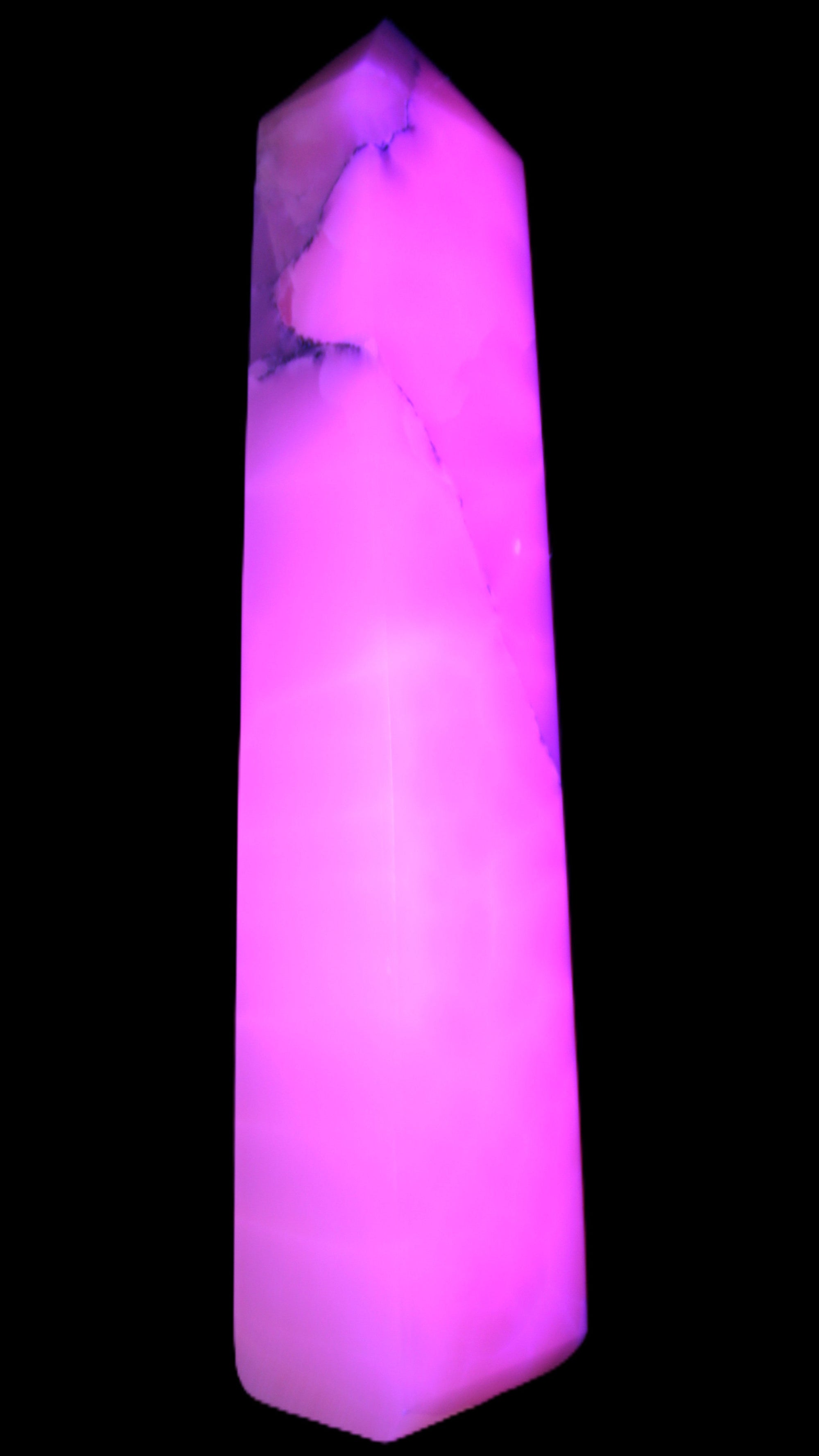 Huge Mangano Calcite obelisk 389*67*77mm 4020g in UV light - 
 Rocks and Things Store