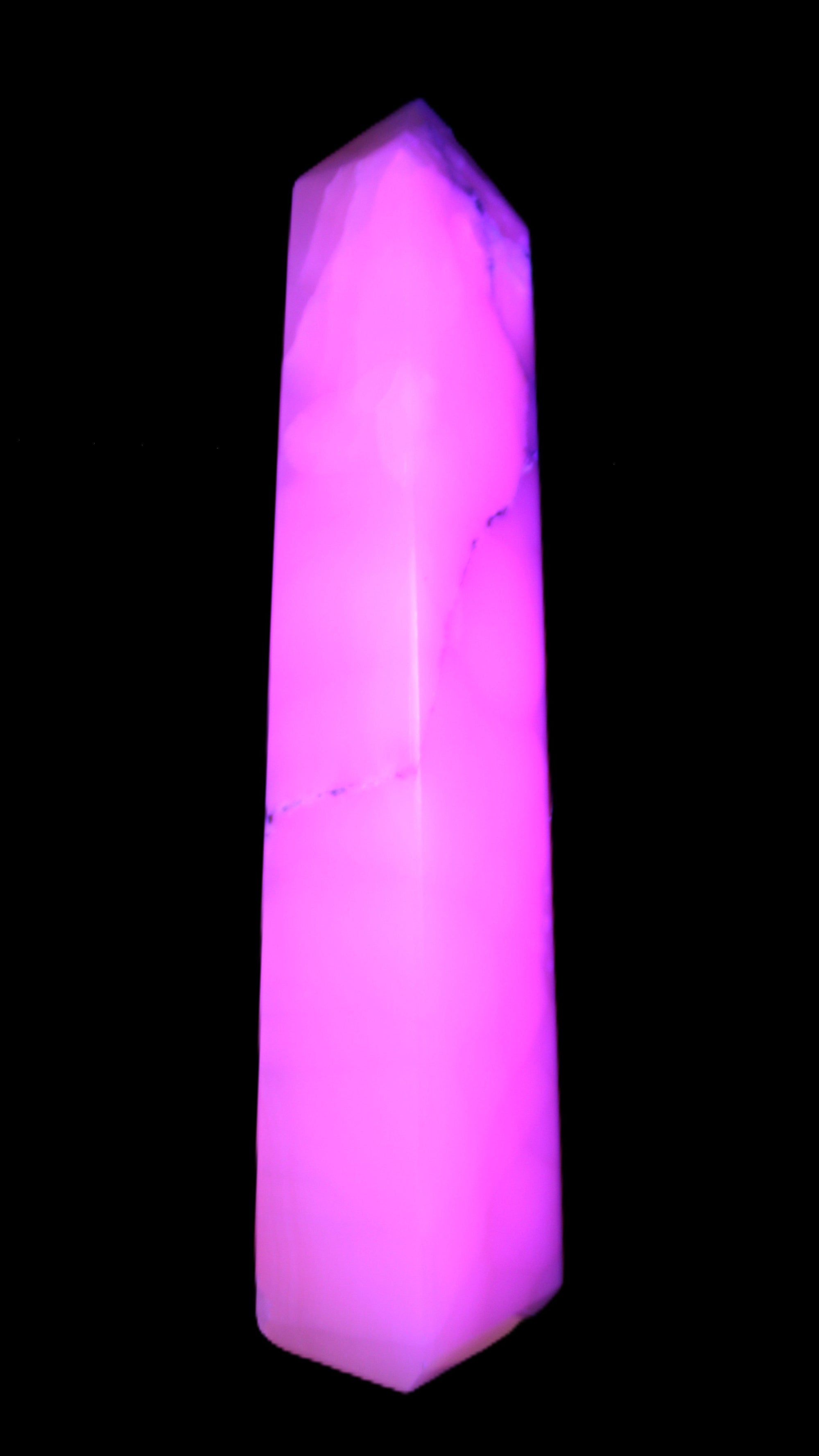 Huge Mangano Calcite obelisk 389*67*77mm 4020g in UV light - 
 Rocks and Things Store