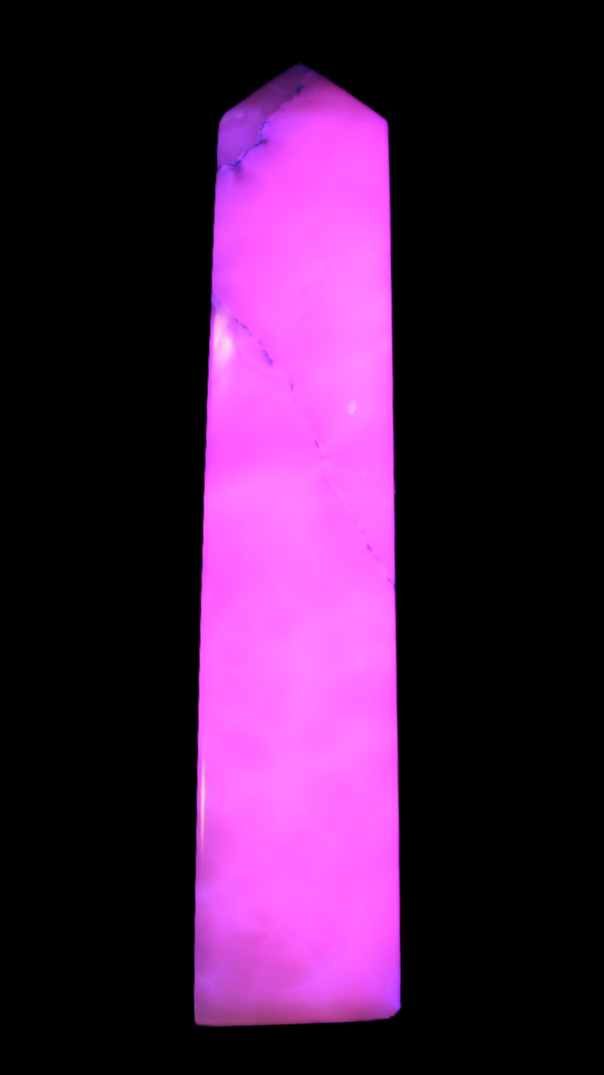 Huge Mangano Calcite obelisk 389*67*77mm 4020g in UV light - 
 Rocks and Things Store