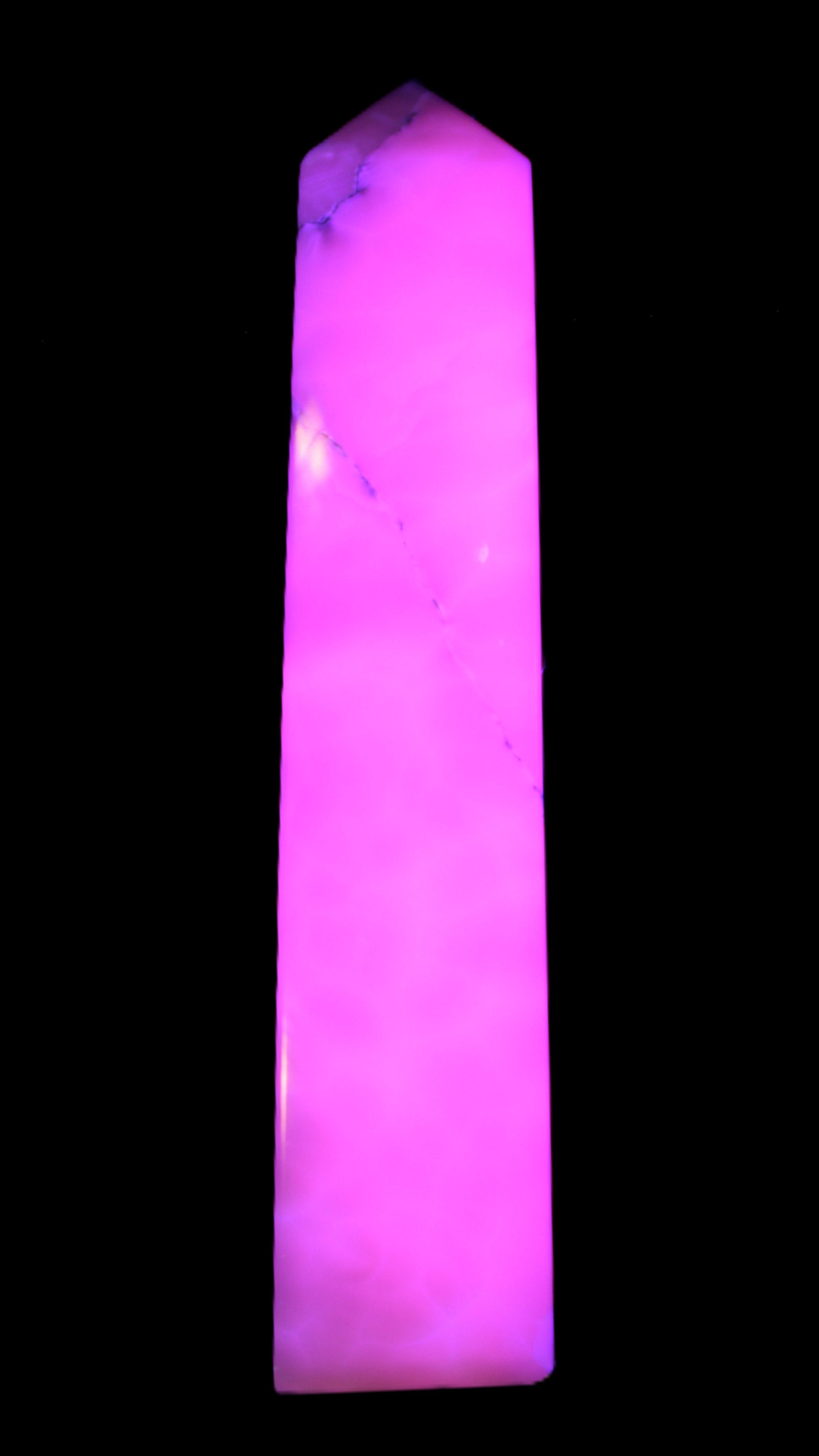 Huge Mangano Calcite obelisk 389*67*77mm 4020g in UV light - 
 Rocks and Things Store
