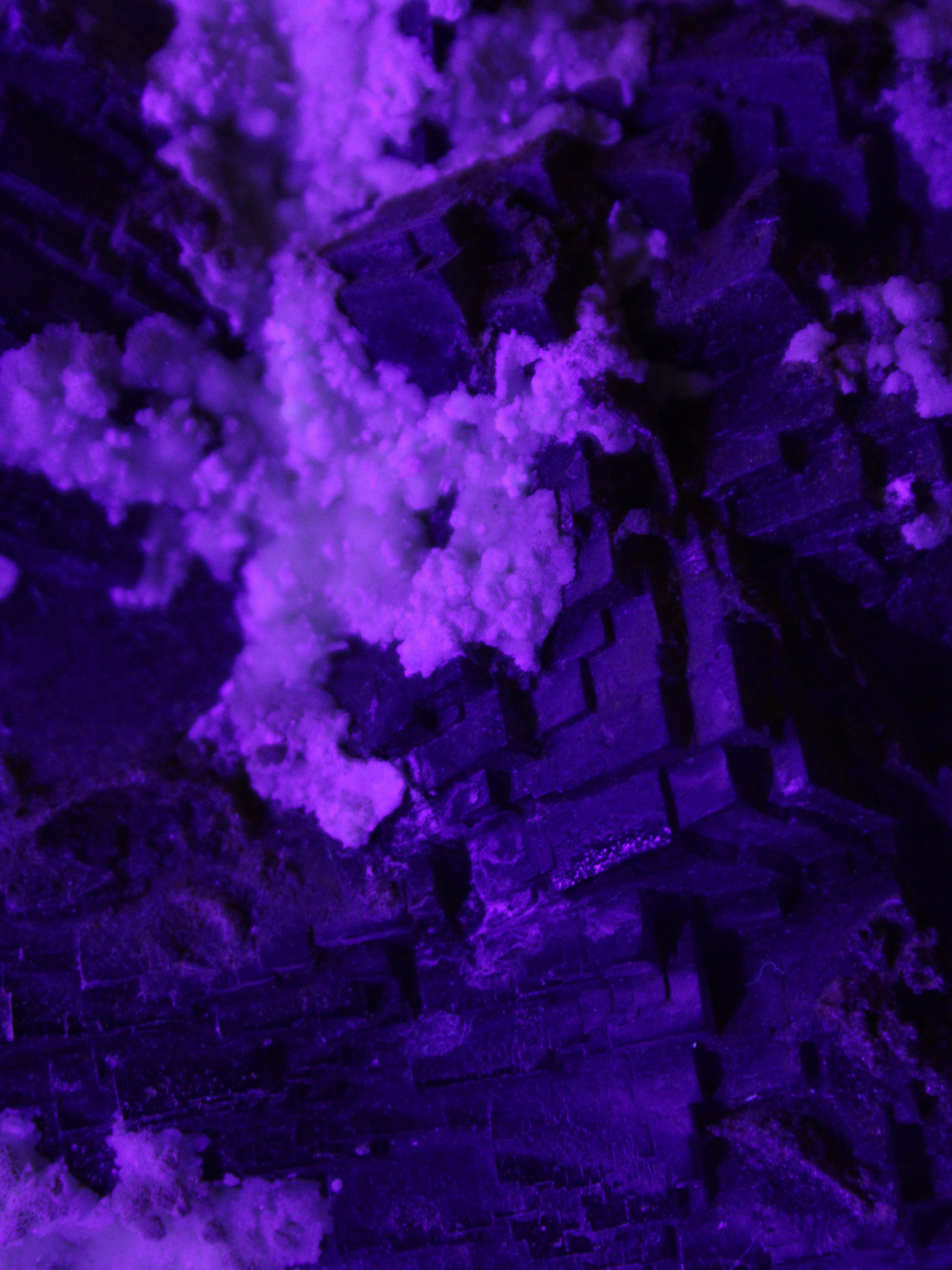 Complex stepped Fluorite cluster 173*141*85mm 2772g in UV light - Rocks and Things Store