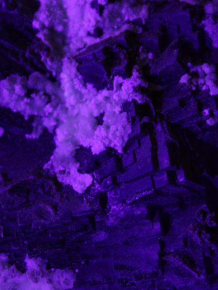 Complex stepped Fluorite cluster 173*141*85mm 2772g in UV light - Rocks and Things Store