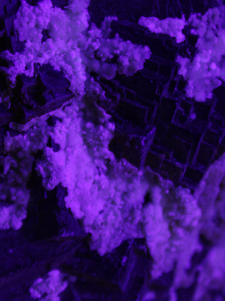 Complex stepped Fluorite cluster 173*141*85mm 2772g in UV light - Rocks and Things Store