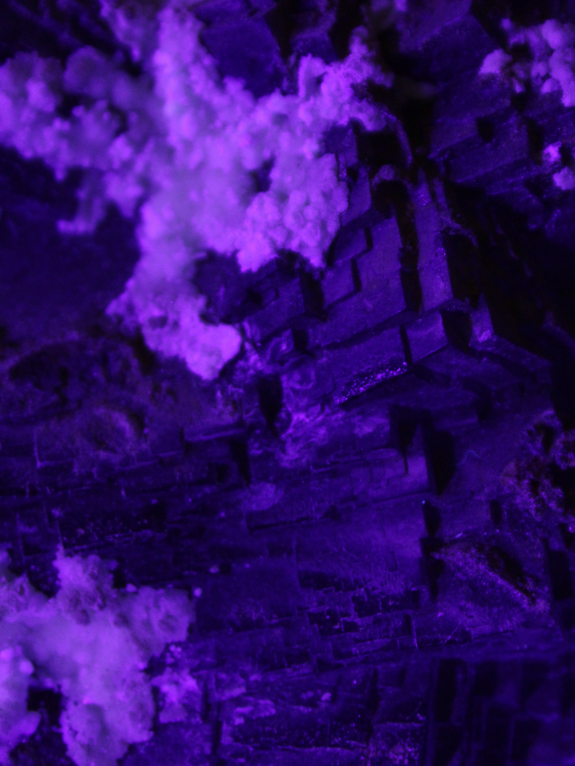 Complex stepped Fluorite cluster 173*141*85mm 2772g in UV light - Rocks and Things Store