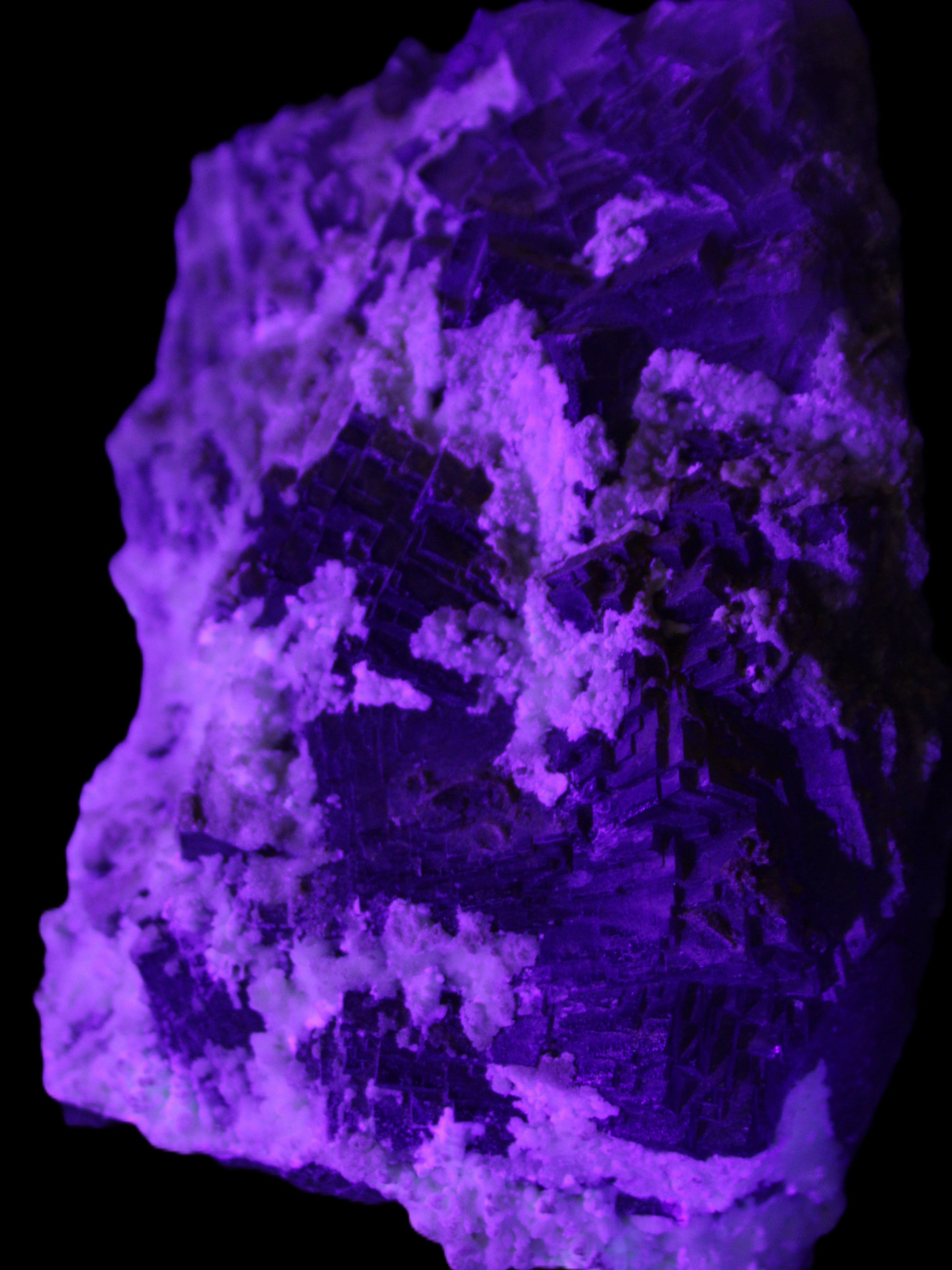 Complex stepped Fluorite cluster 173*141*85mm 2772g in UV light - Rocks and Things Store