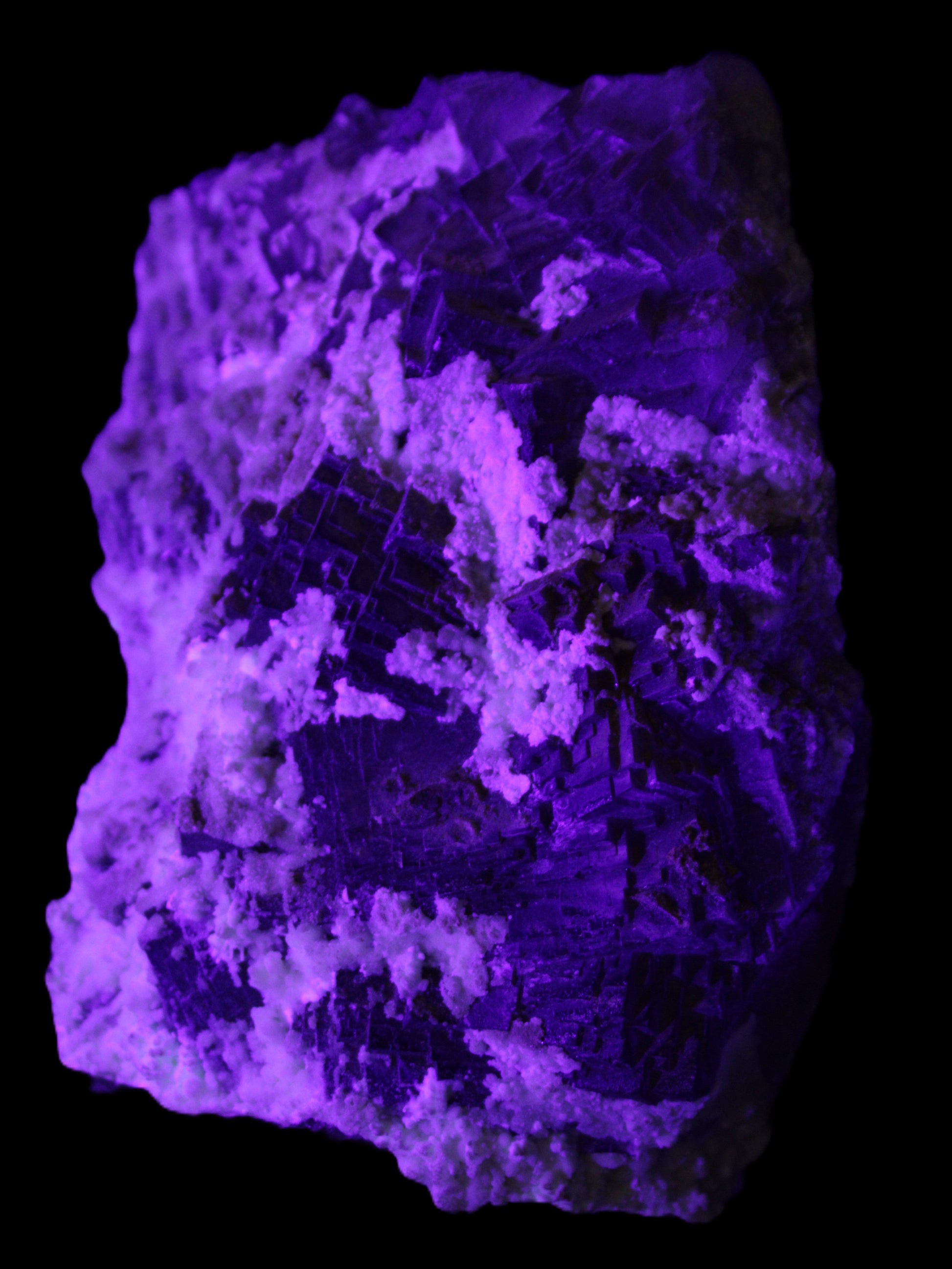 Complex stepped Fluorite cluster 173*141*85mm 2772g in UV light - Rocks and Things Store