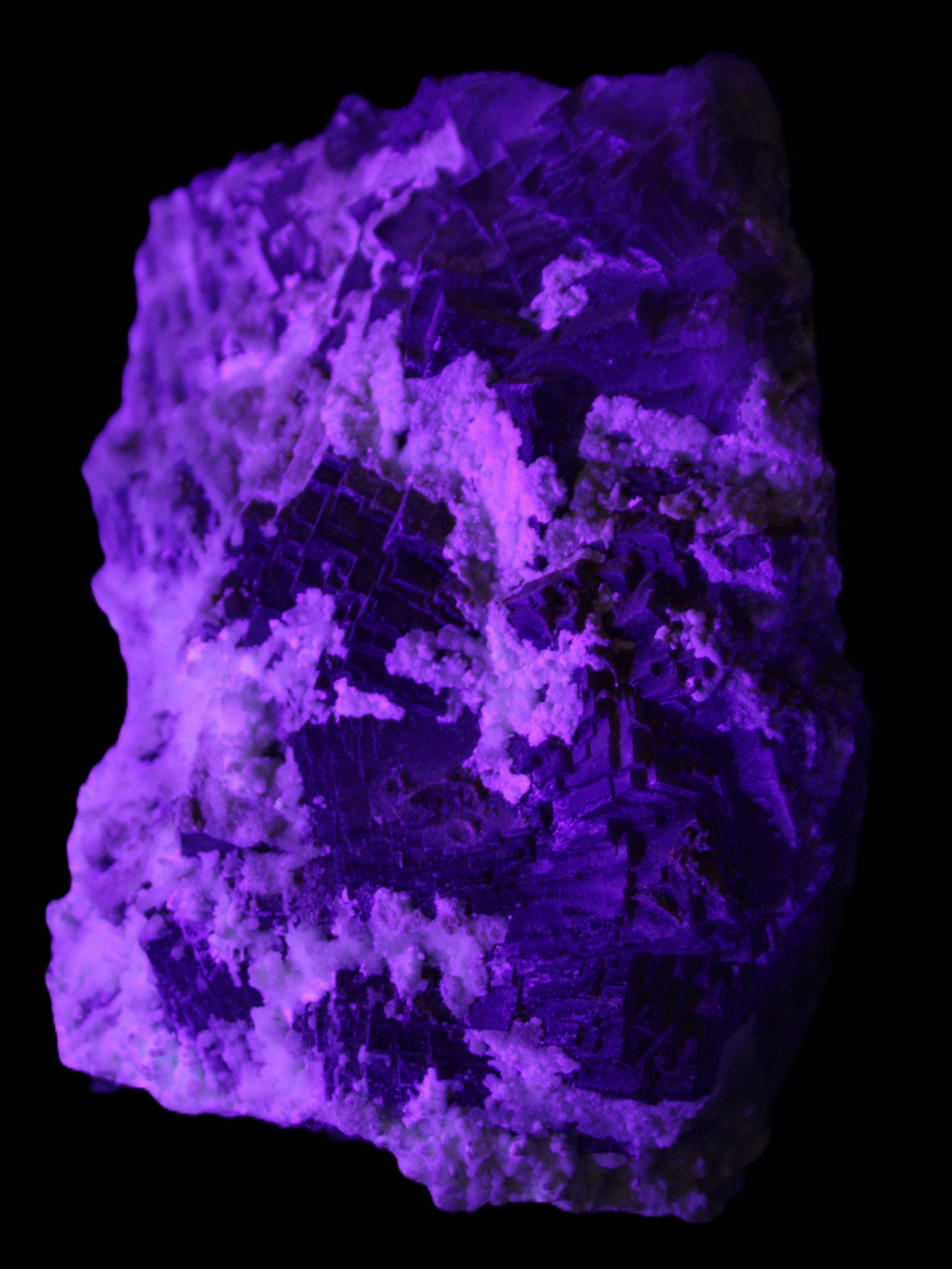 Complex stepped Fluorite cluster 173*141*85mm 2772g in UV light - Rocks and Things Store