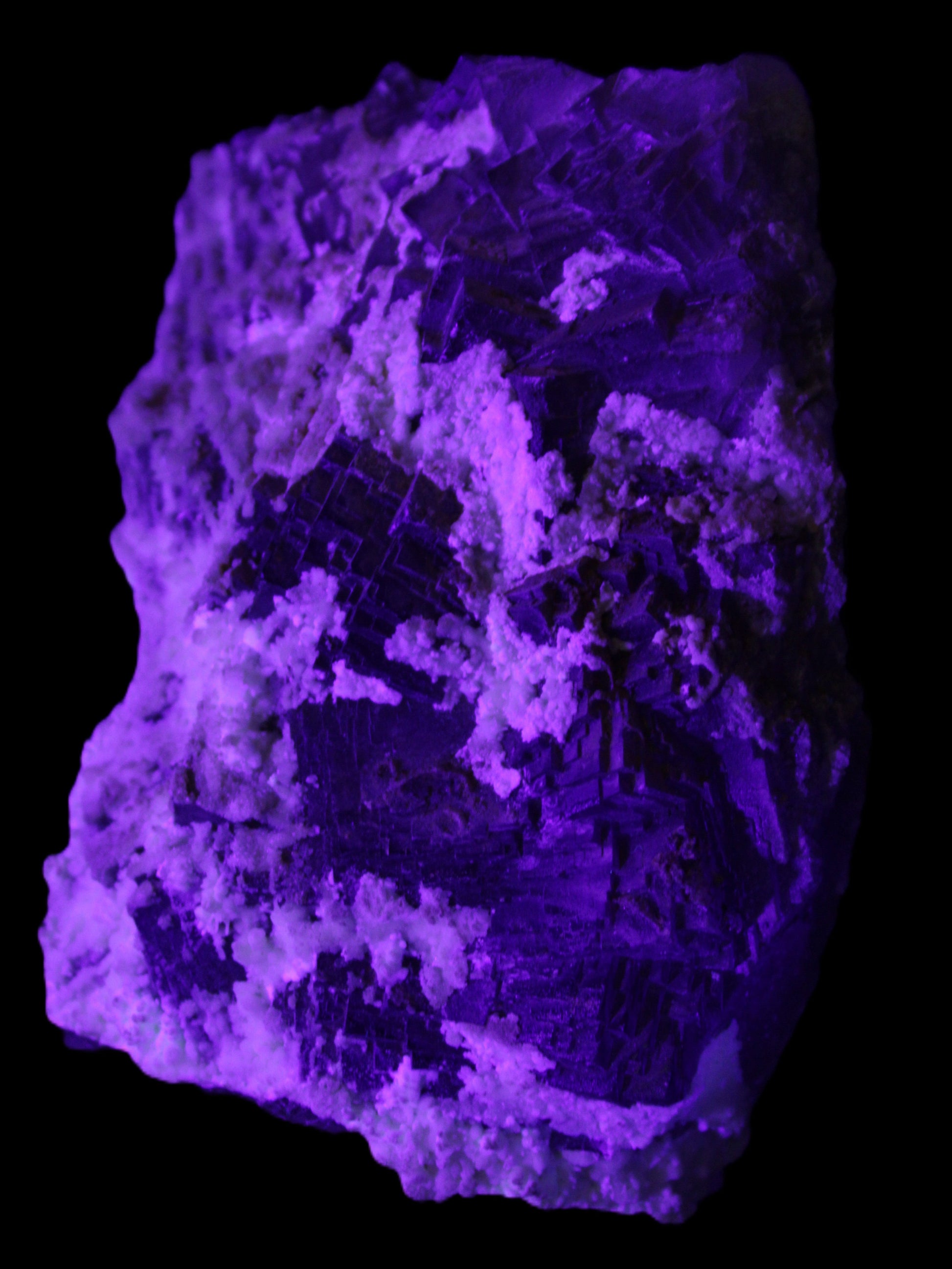 Complex stepped Fluorite cluster 173*141*85mm 2772g in UV light - Rocks and Things Store