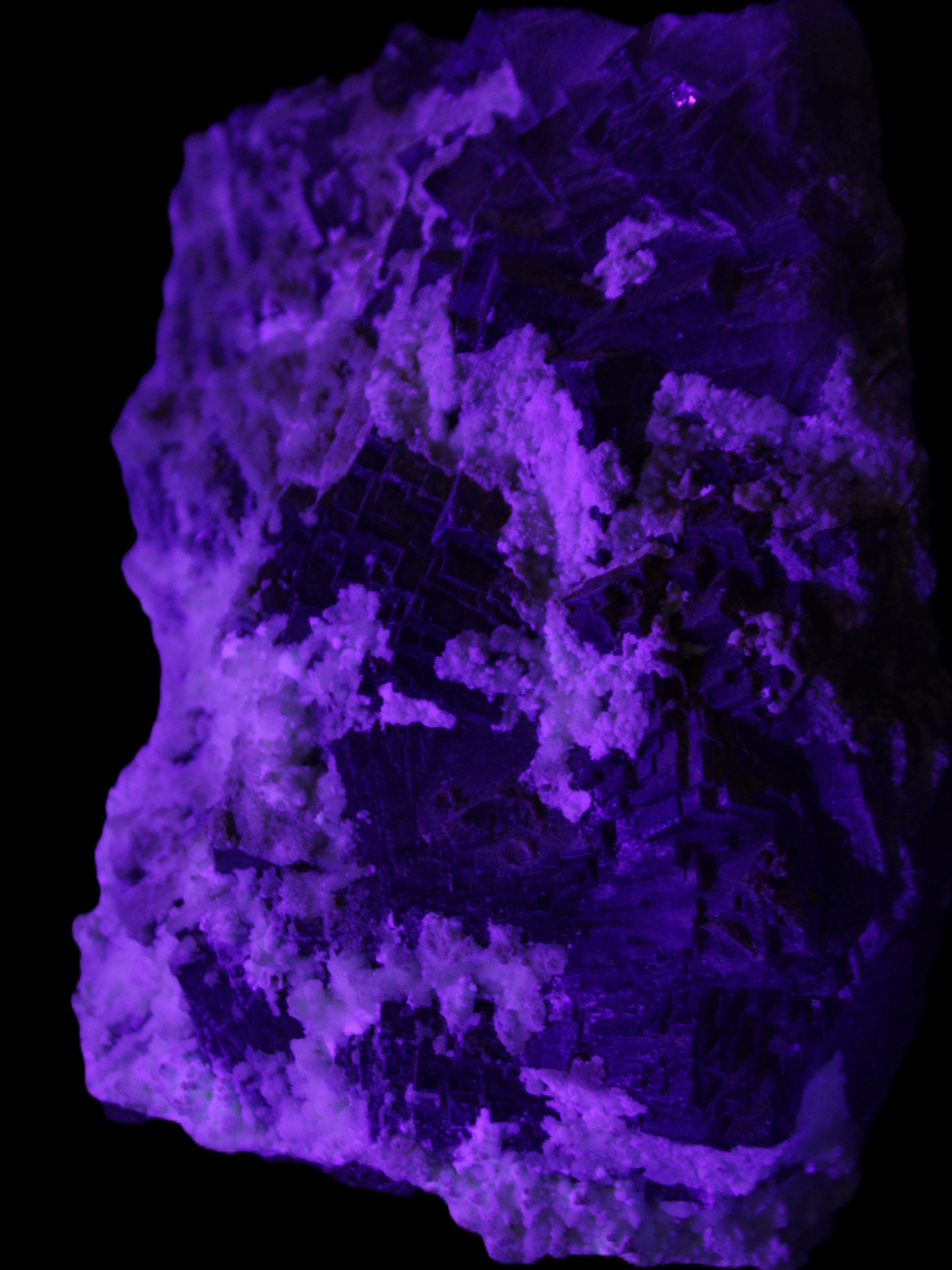 Complex stepped Fluorite cluster 173*141*85mm 2772g in UV light - Rocks and Things Store