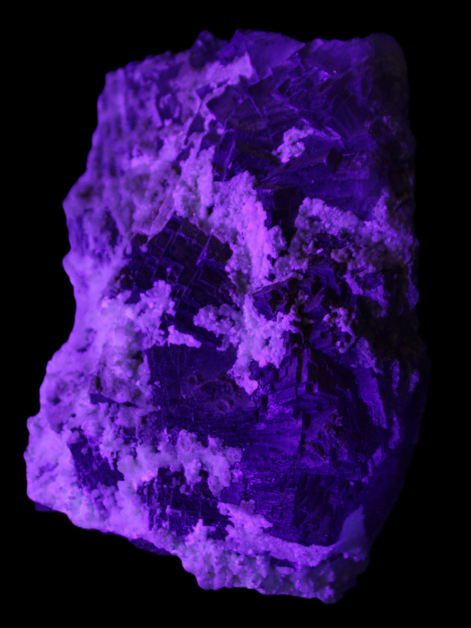 Complex stepped Fluorite cluster 173*141*85mm 2772g in UV light - Rocks and Things Store