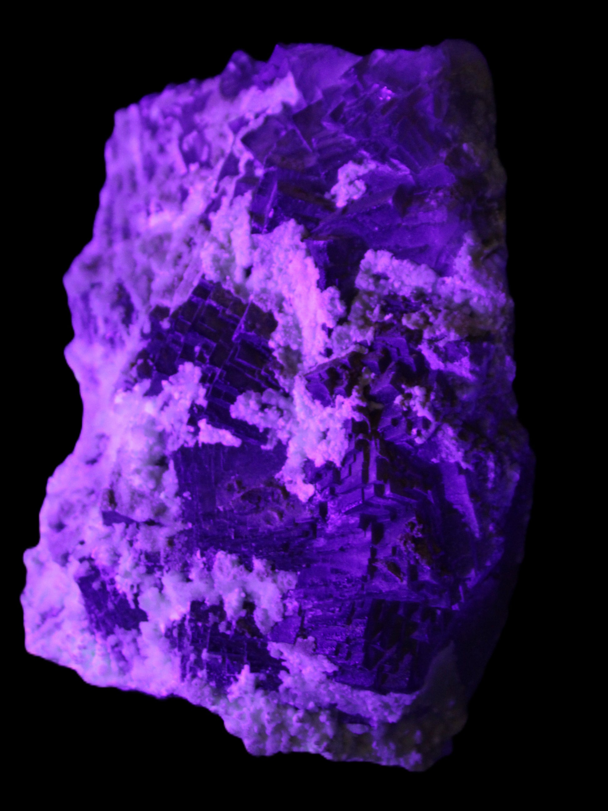 Complex stepped Fluorite cluster 173*141*85mm 2772g in UV light - Rocks and Things Store