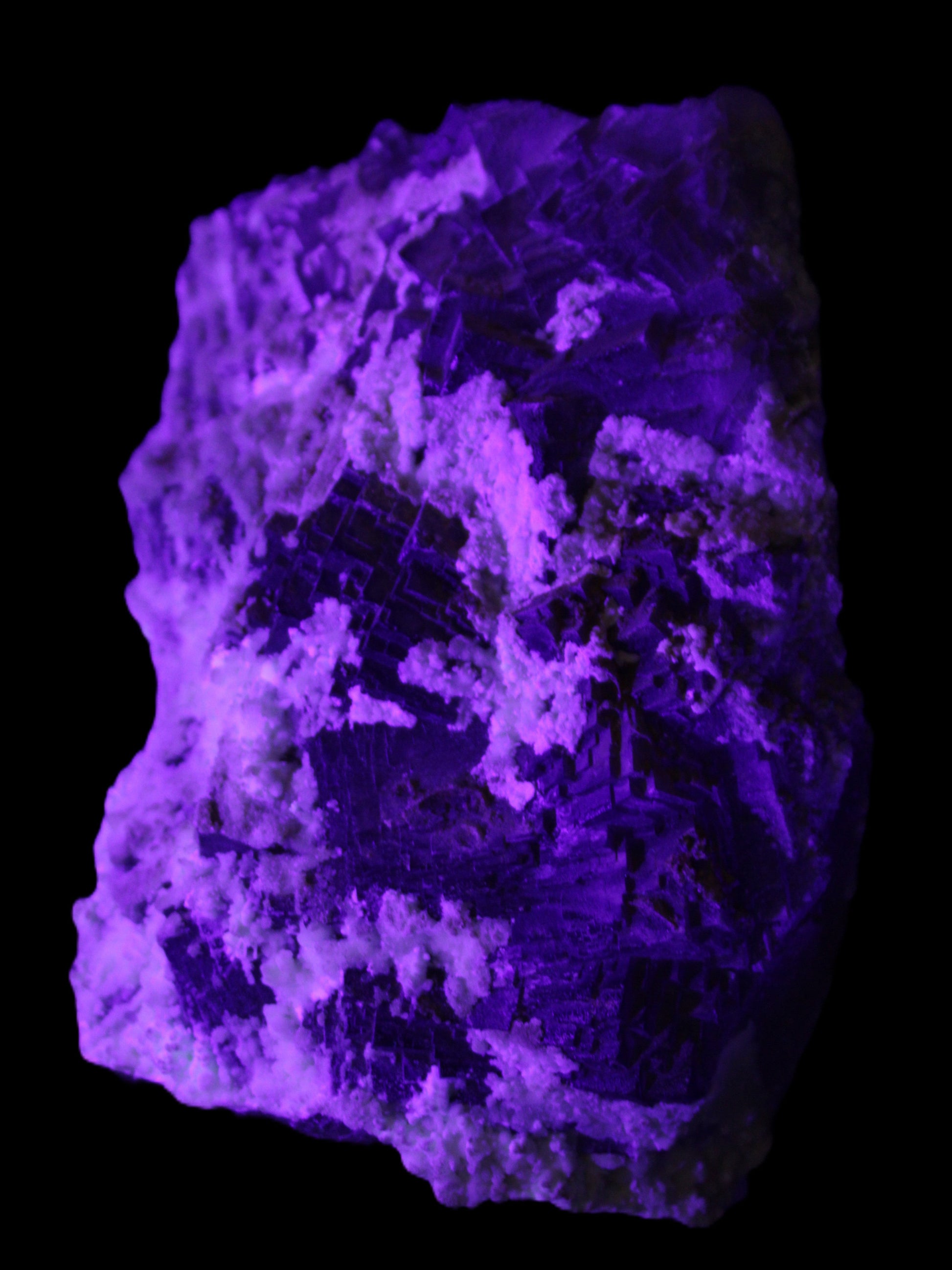 Complex stepped Fluorite cluster 173*141*85mm 2772g in UV light - Rocks and Things Store