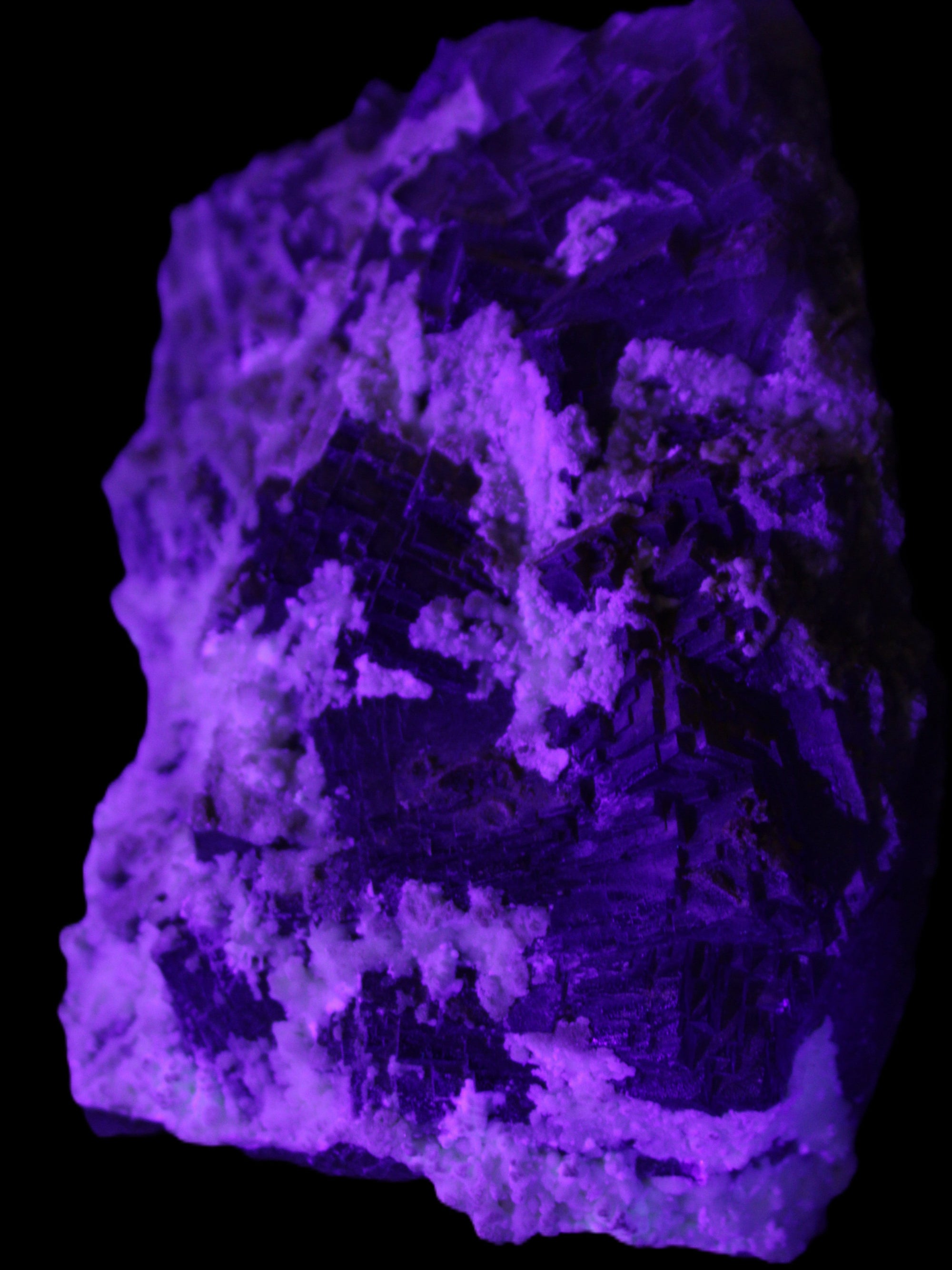 Complex stepped Fluorite cluster 173*141*85mm 2772g in UV light - Rocks and Things Store