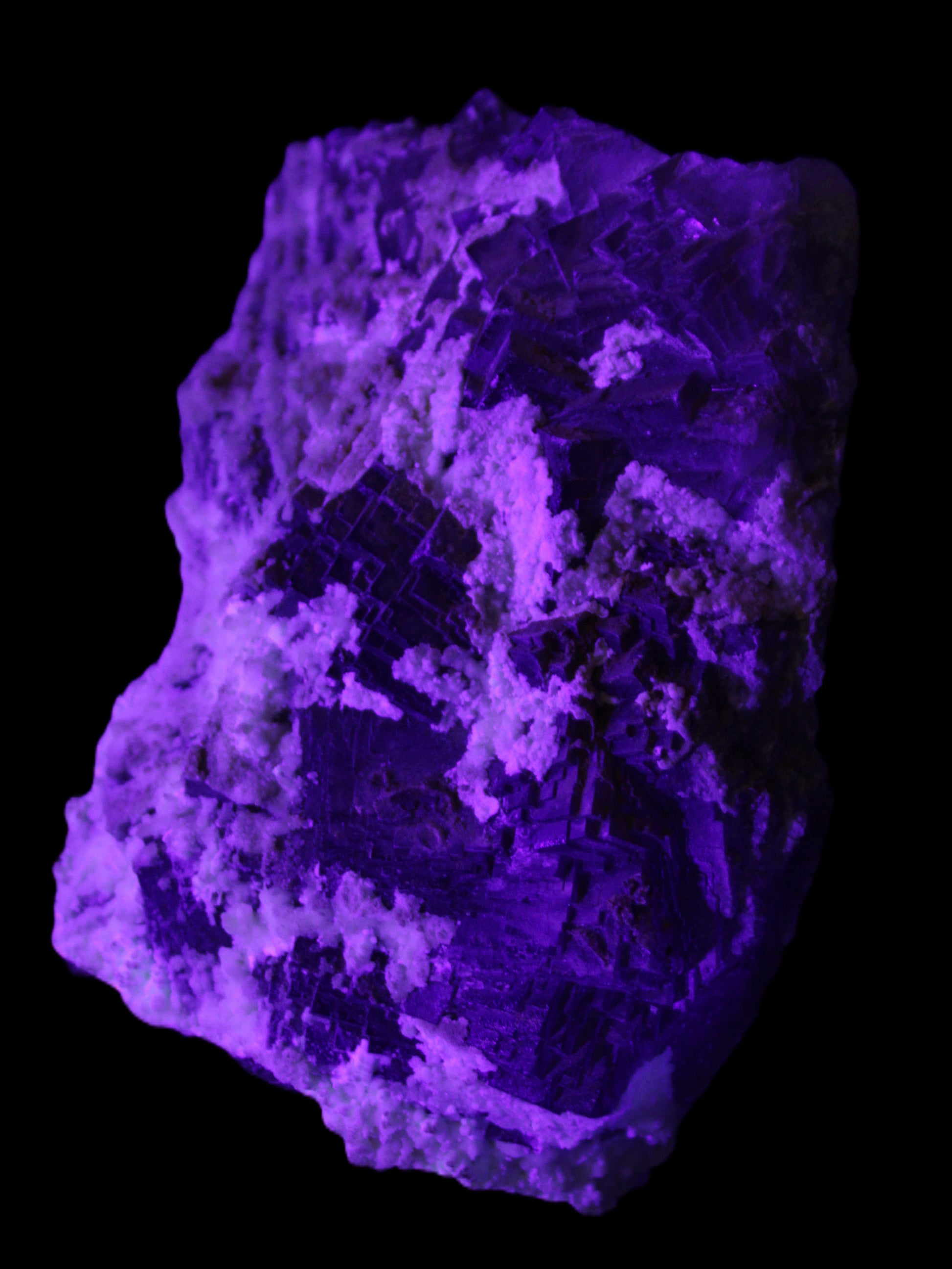 Complex stepped Fluorite cluster 173*141*85mm 2772g in UV light - Rocks and Things Store