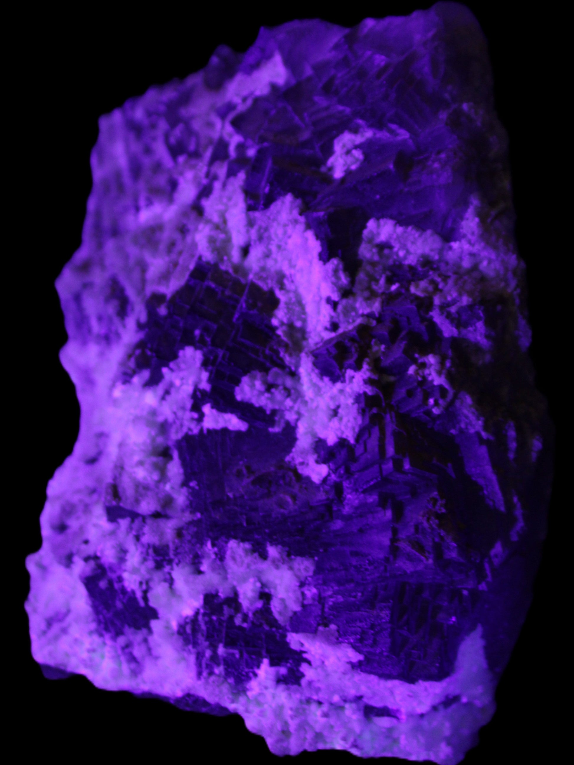 Complex stepped Fluorite cluster 173*141*85mm 2772g in UV light - Rocks and Things Store