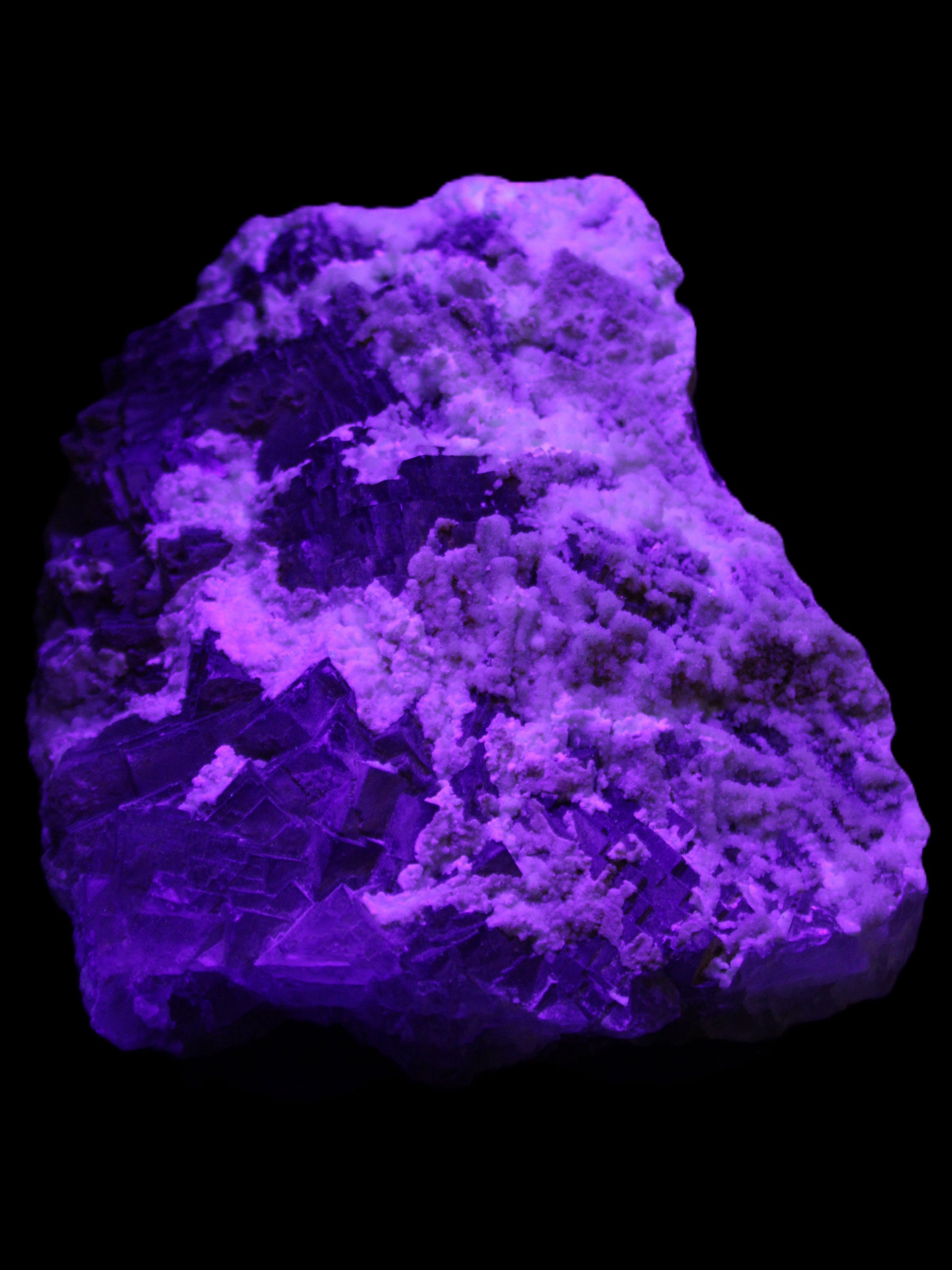 Complex stepped Fluorite cluster 173*141*85mm 2772g in UV light - Rocks and Things Store