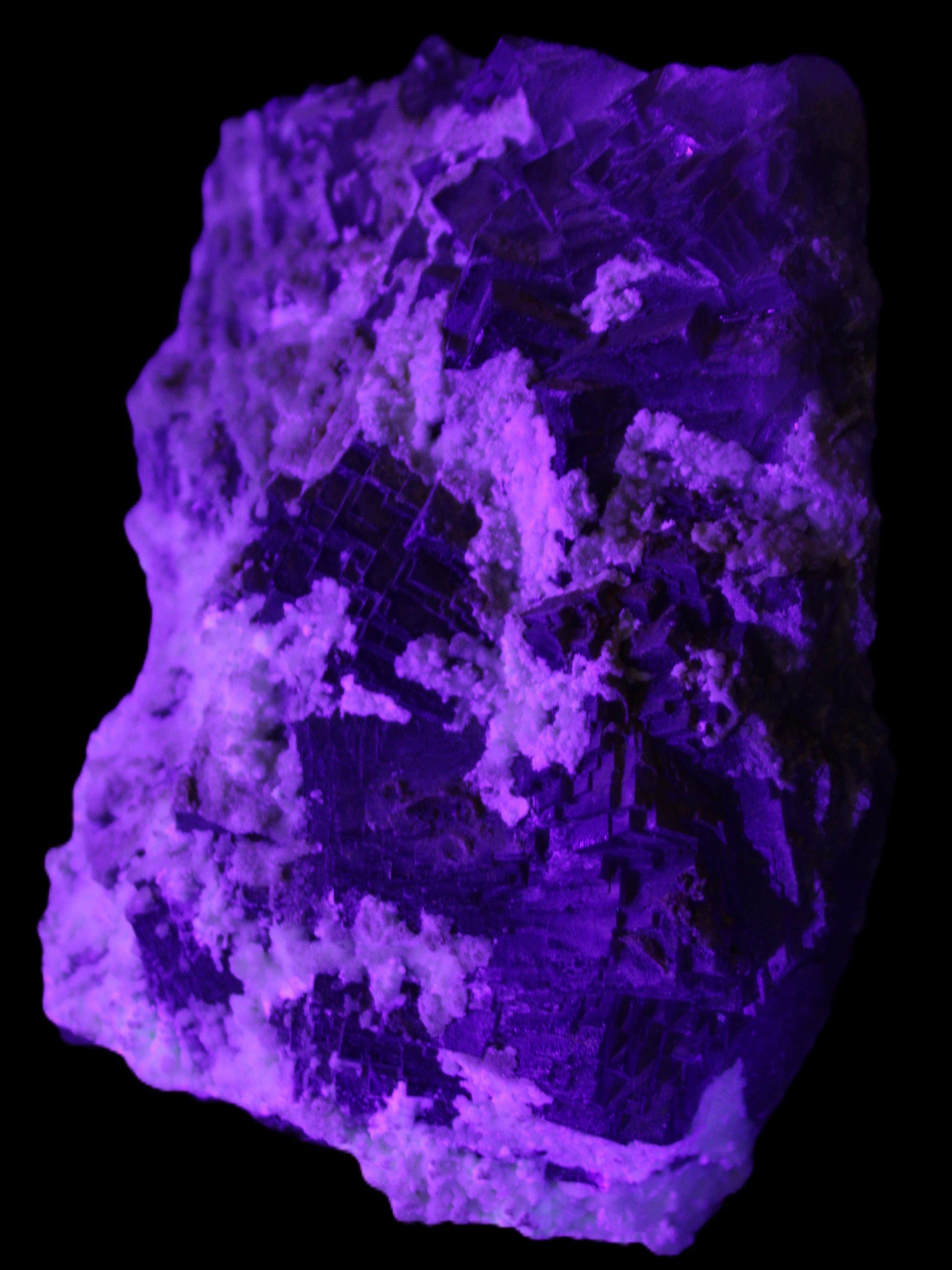 Complex stepped Fluorite cluster 173*141*85mm 2772g in UV light - Rocks and Things Store