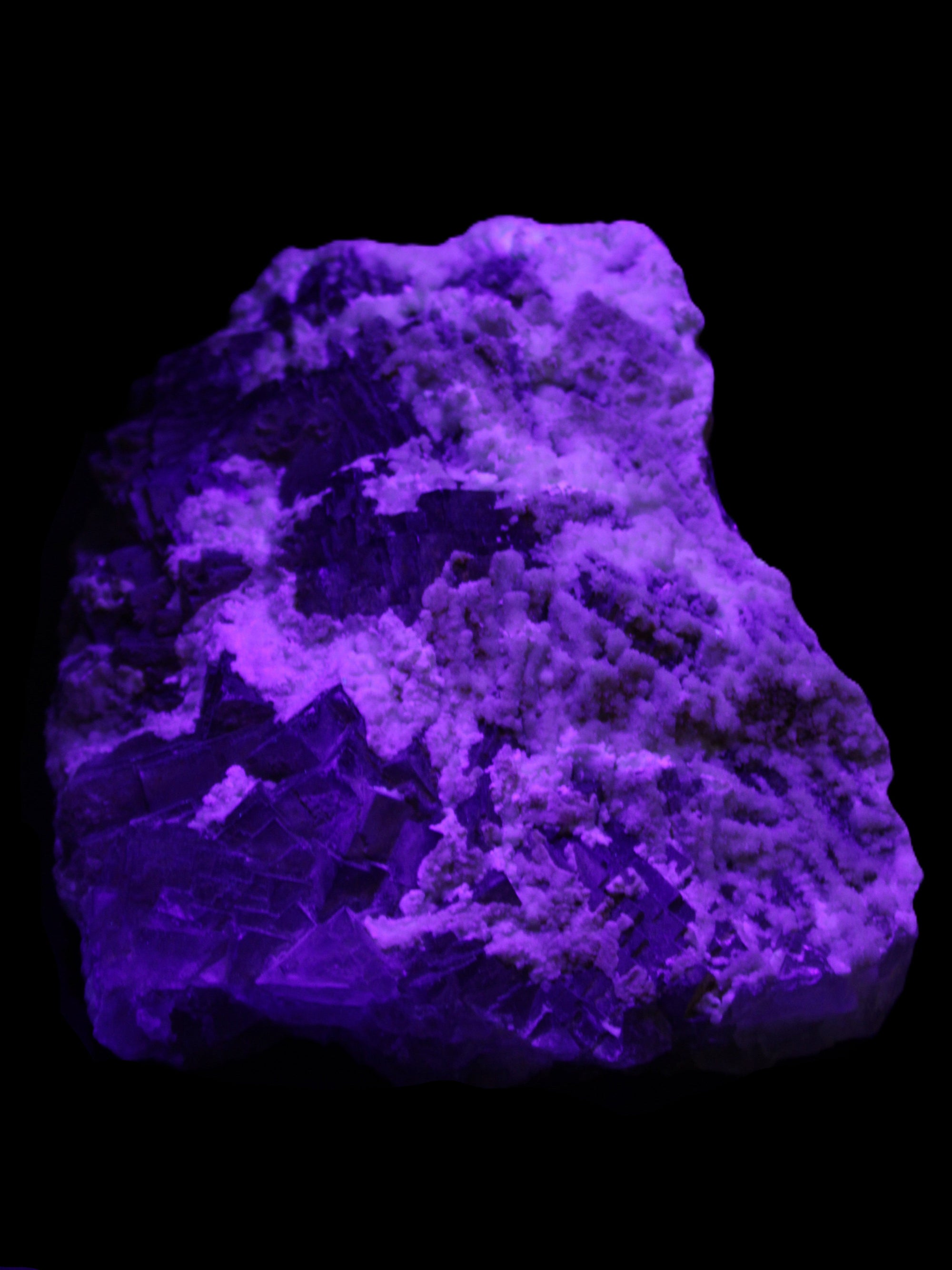 Complex stepped Fluorite cluster 173*141*85mm 2772g in UV light - Rocks and Things Store