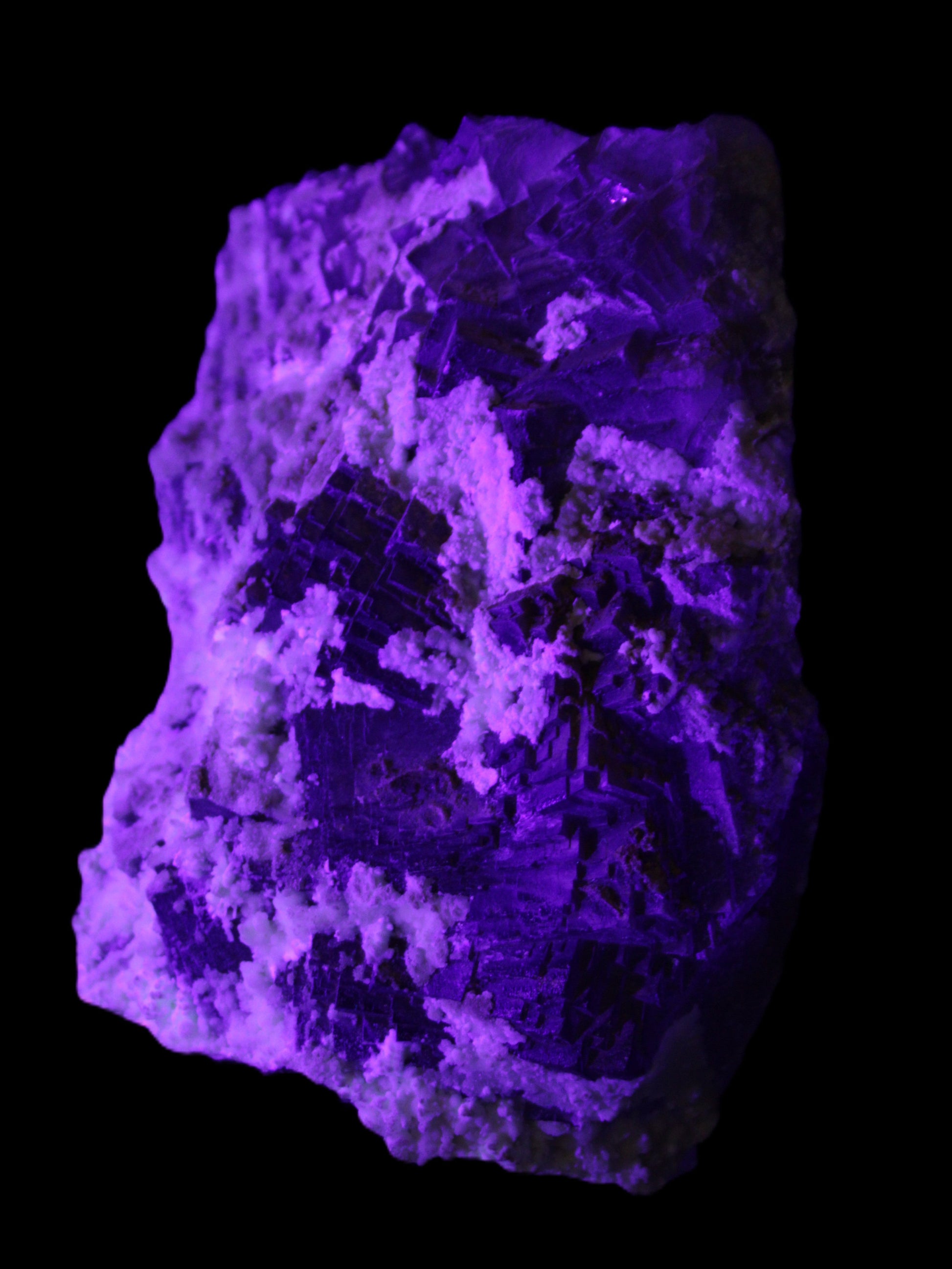 Complex stepped Fluorite cluster 173*141*85mm 2772g in UV light - Rocks and Things Store