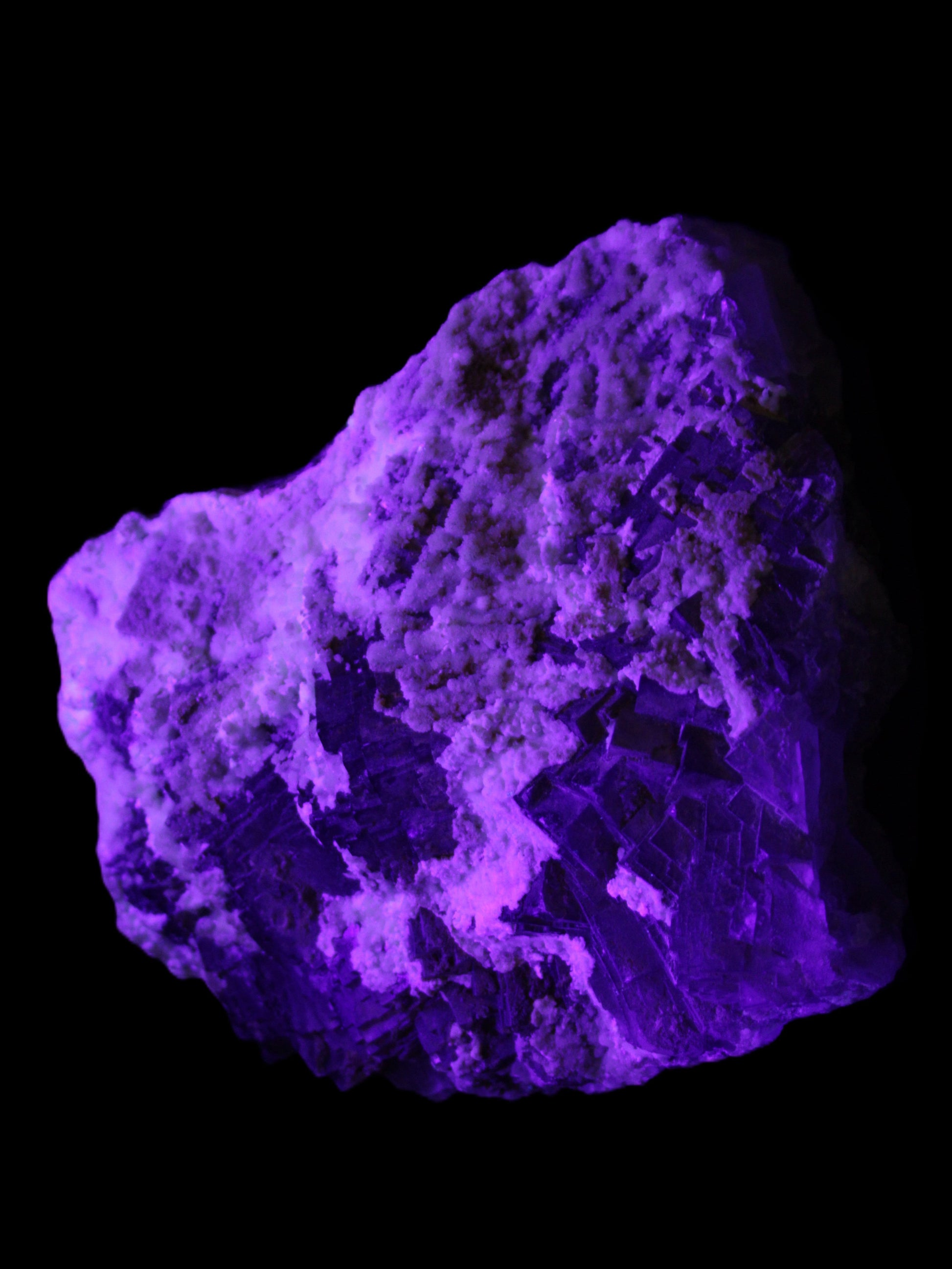 Complex stepped Fluorite cluster 173*141*85mm 2772g in UV light - Rocks and Things Store