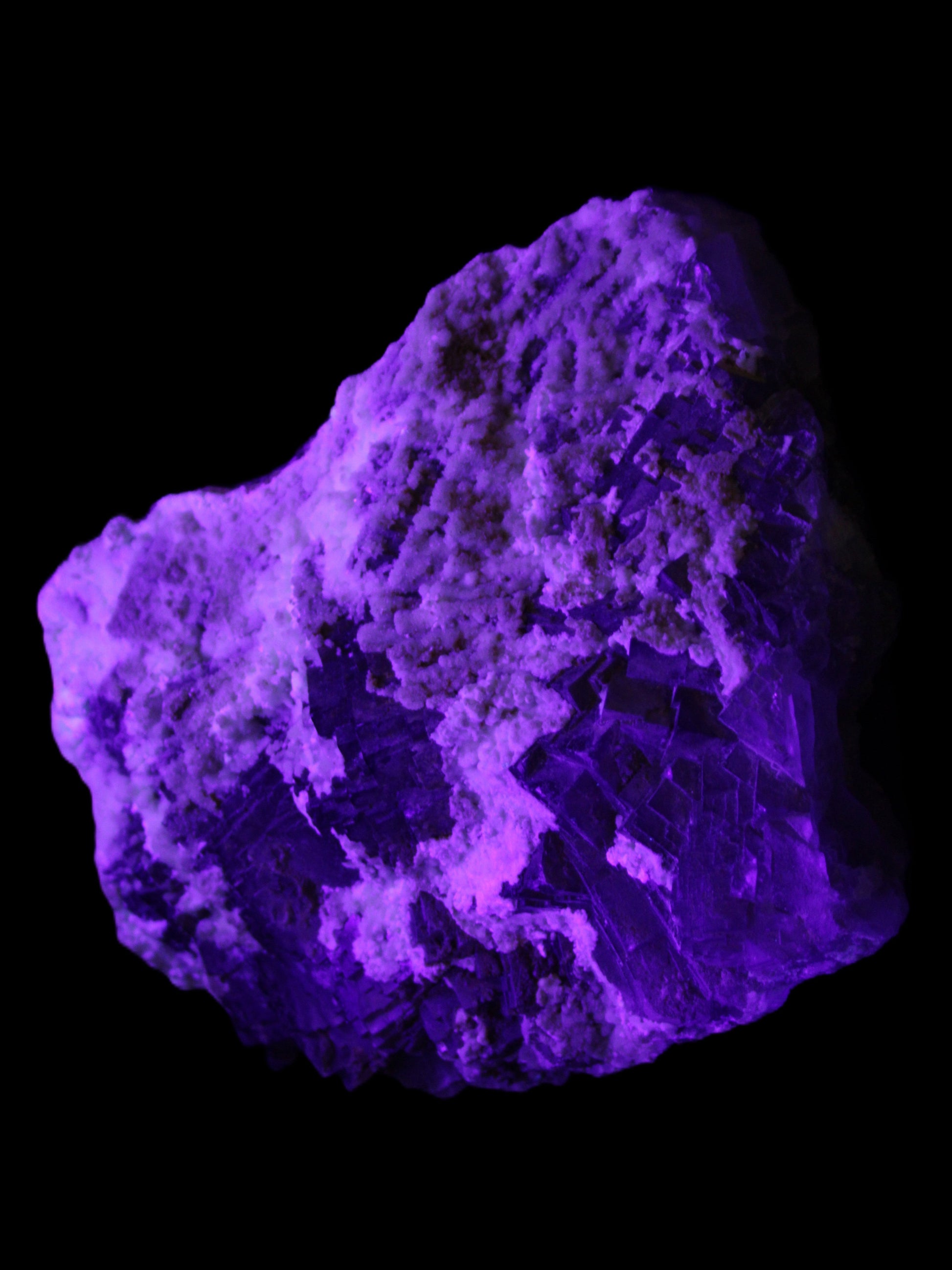 Complex stepped Fluorite cluster 173*141*85mm 2772g in UV light - Rocks and Things Store