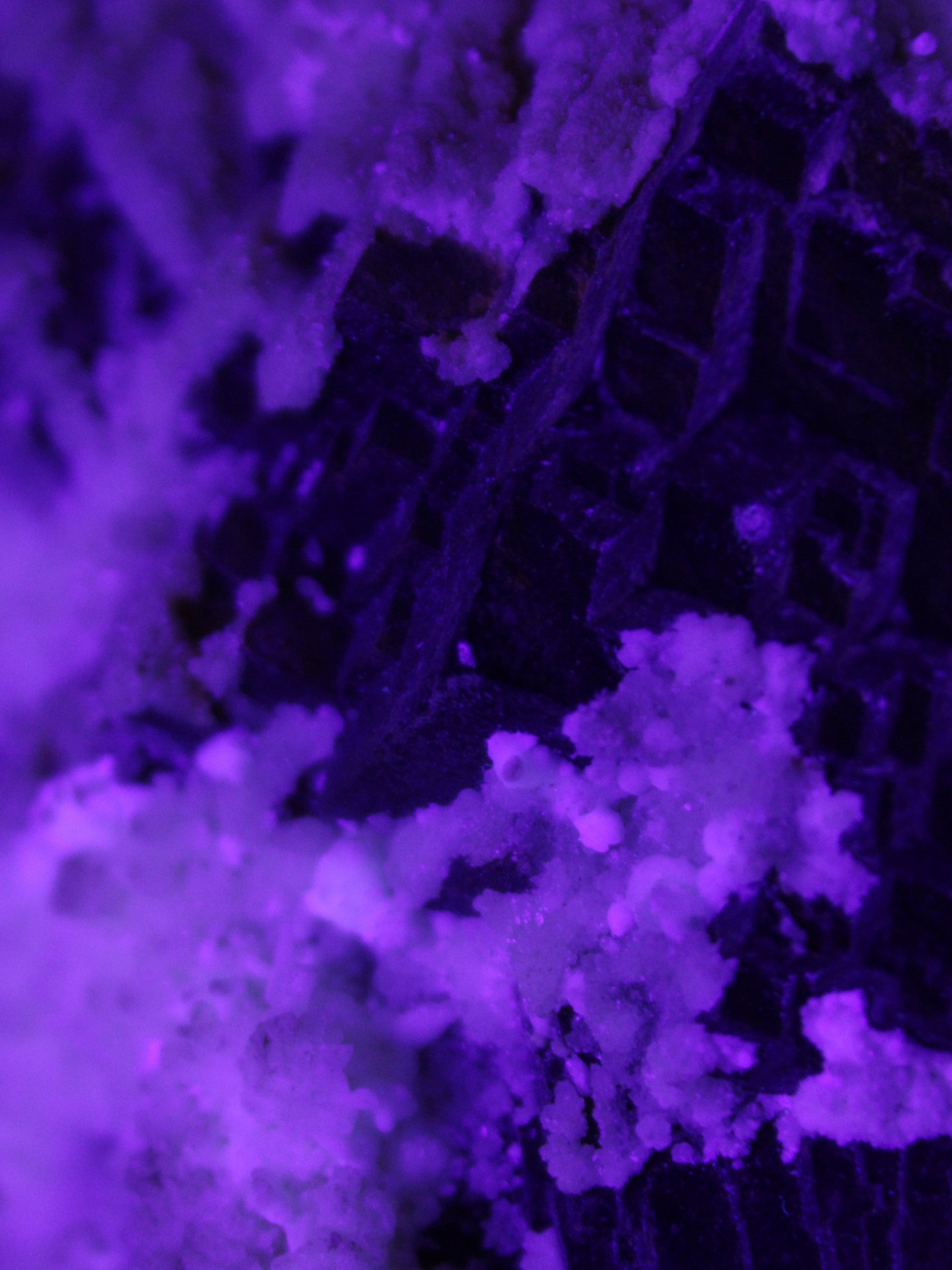Complex stepped Fluorite cluster 173*141*85mm 2772g in UV light - Rocks and Things Store