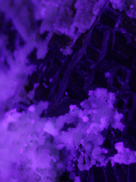 Complex stepped Fluorite cluster 173*141*85mm 2772g in UV light - Rocks and Things Store