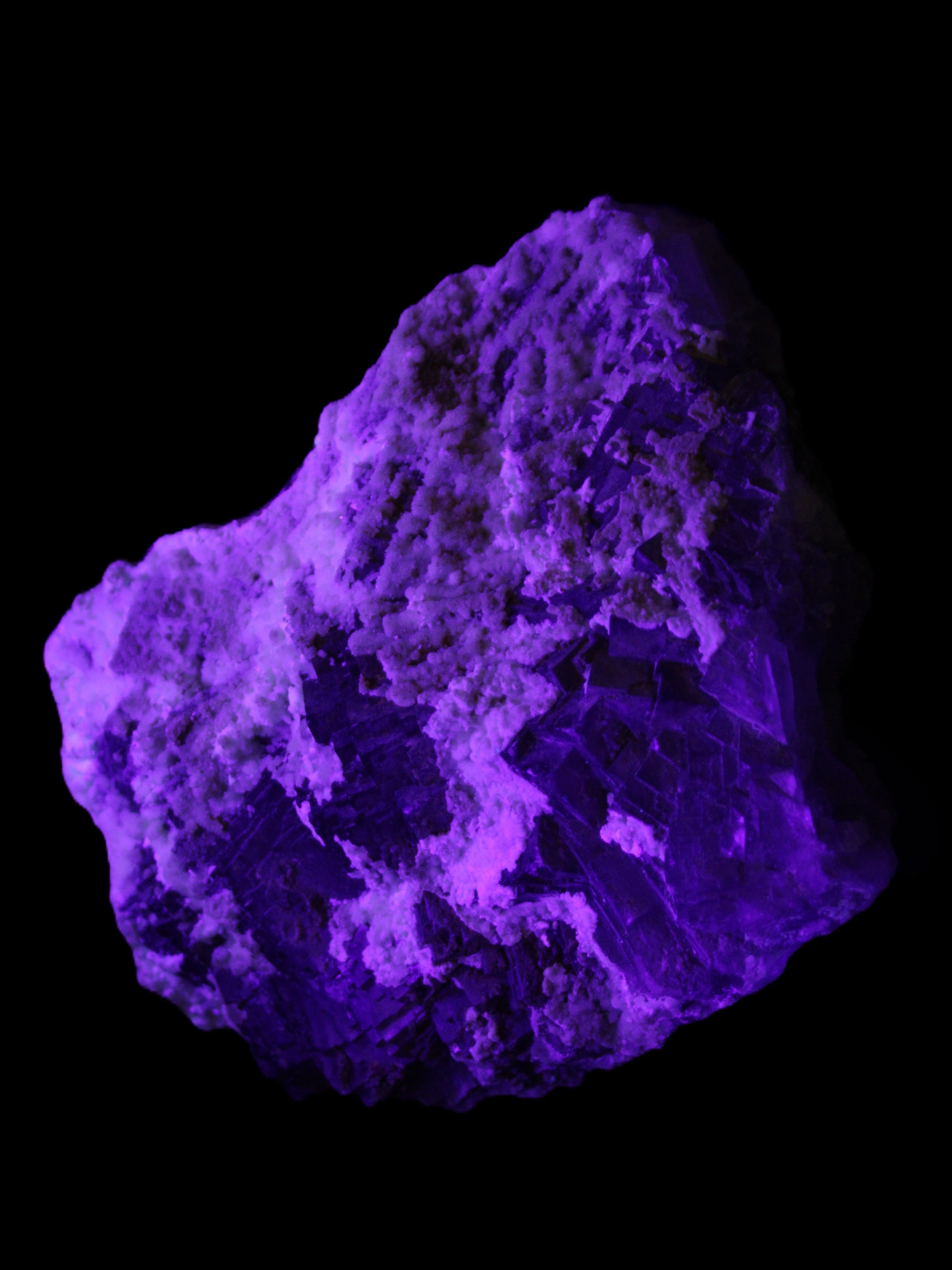 Complex stepped Fluorite cluster 173*141*85mm 2772g in UV light - Rocks and Things Store