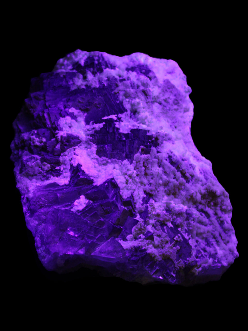 Complex stepped Fluorite cluster 173*141*85mm 2772g in UV light - Rocks and Things Store
