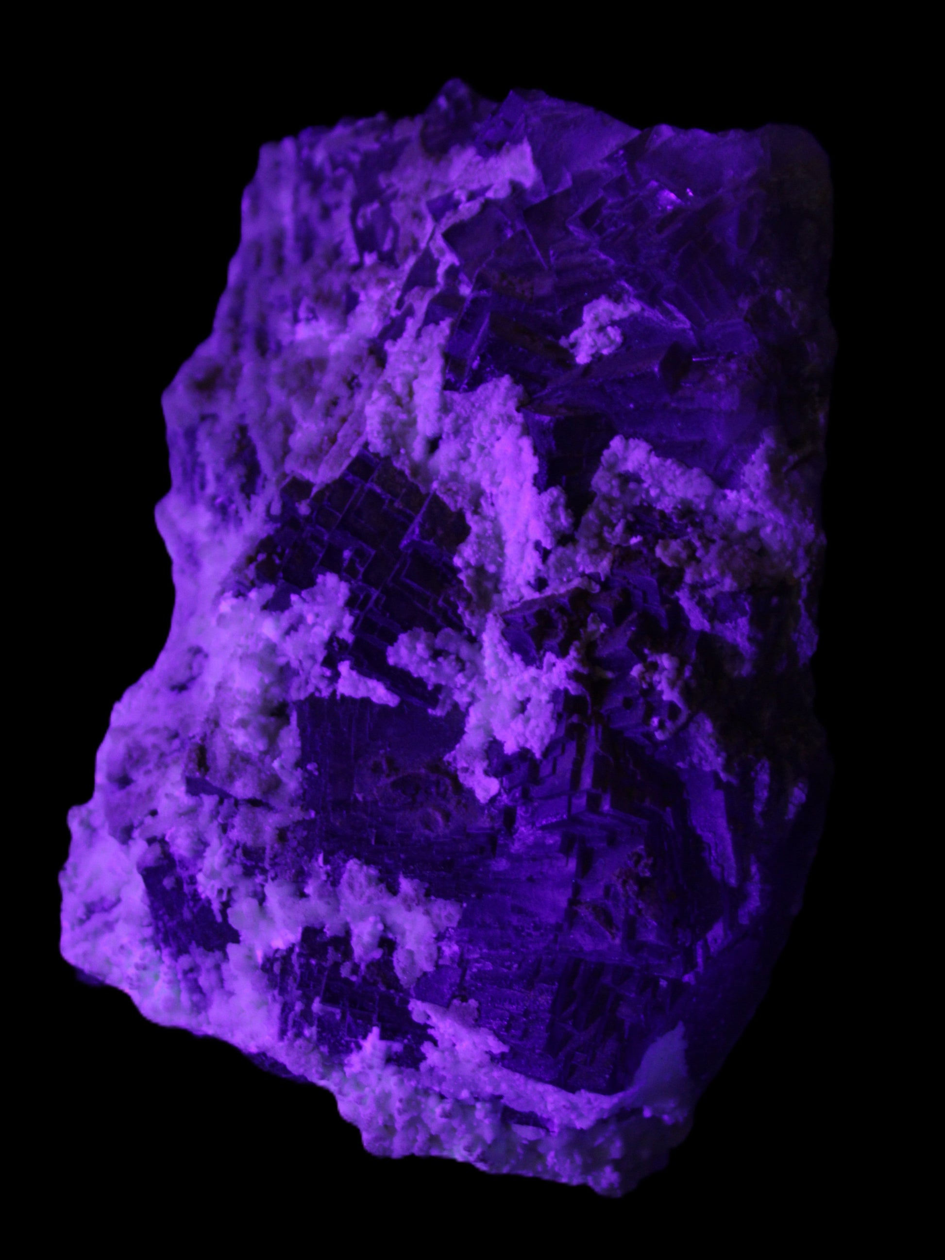 Complex stepped Fluorite cluster 173*141*85mm 2772g in UV light - Rocks and Things Store