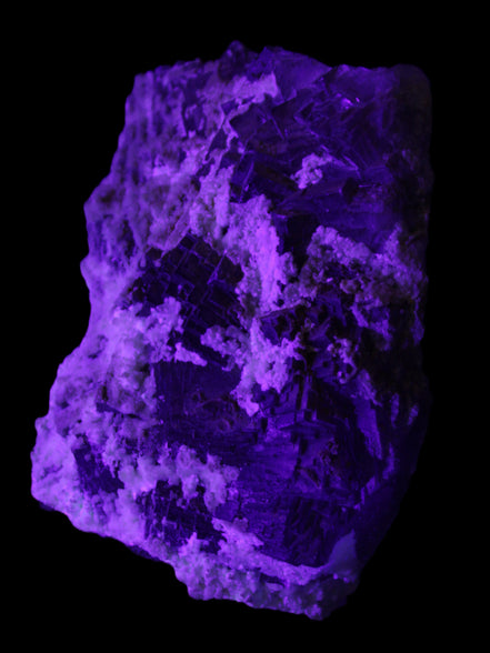Complex stepped Fluorite cluster 173*141*85mm 2772g in UV light - Rocks and Things Store