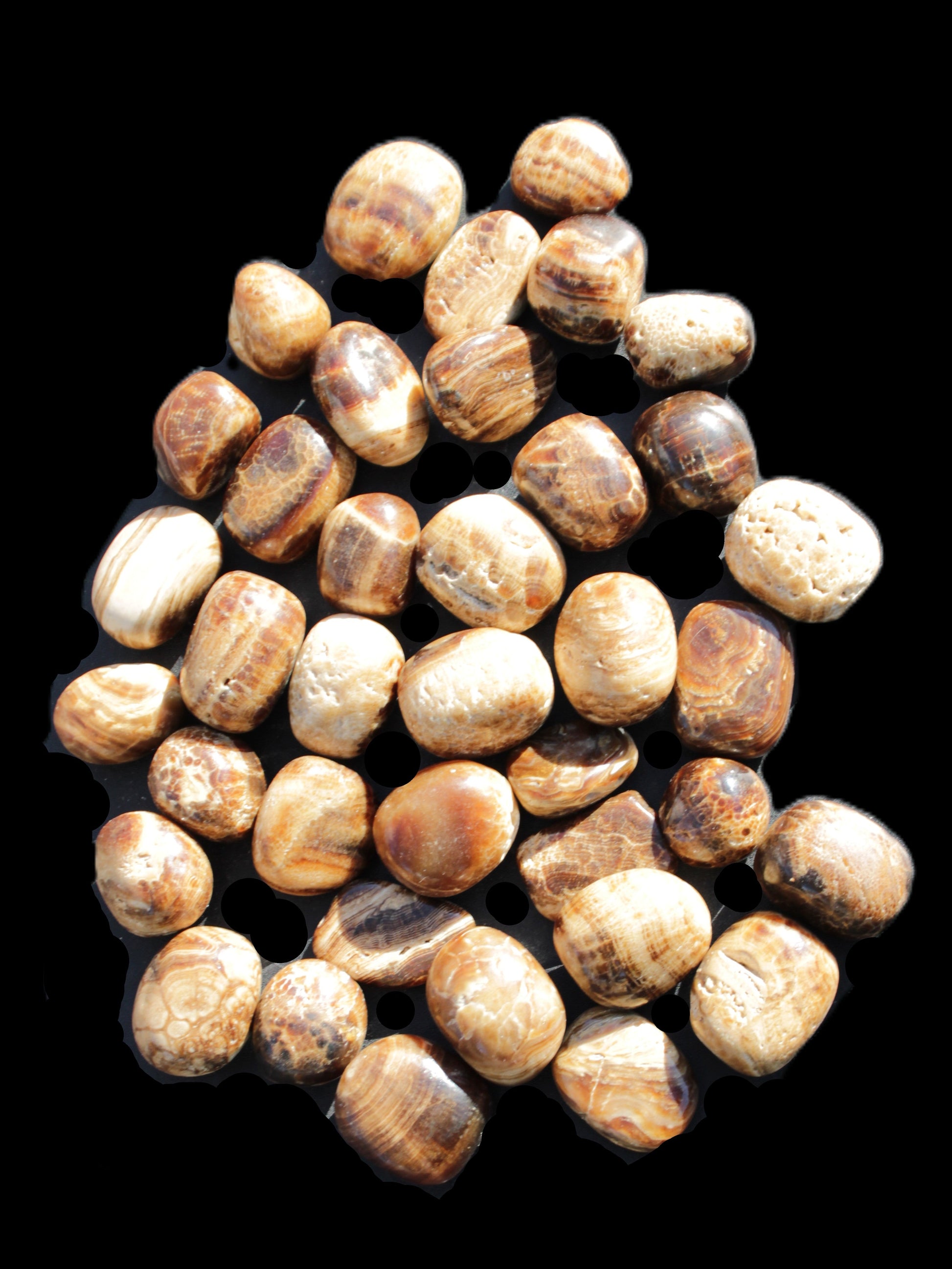 Chocolate Calcite 41 tumbled stones 25*20mm - 30*25mm 725g Wholesale in sunlight - Rocks and Things Store