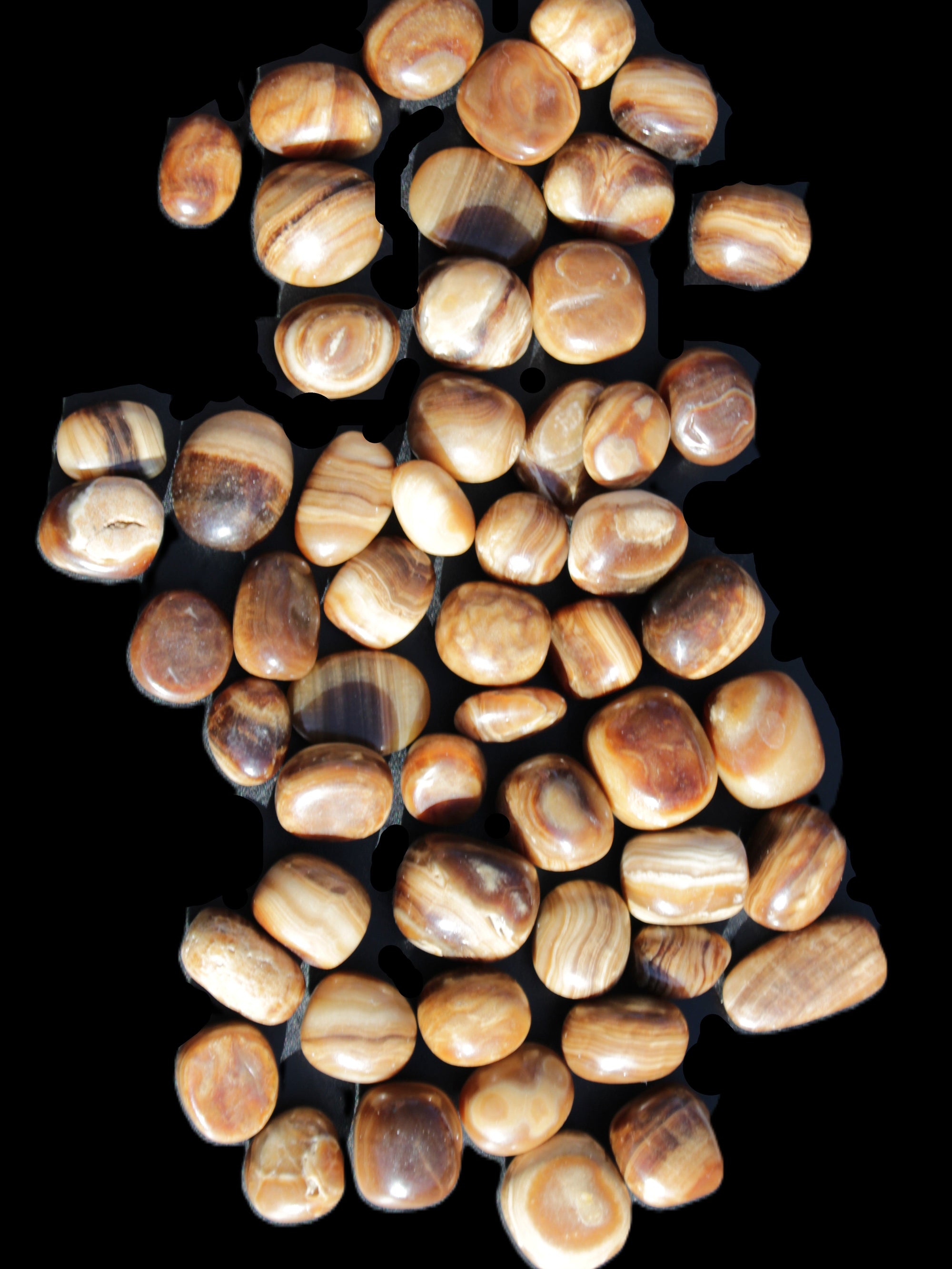 Chocolate Calcite 55 tumbled stones 21*11mm - 24-23mm  810g Wholesale in sunlight - Rocks and Things Store