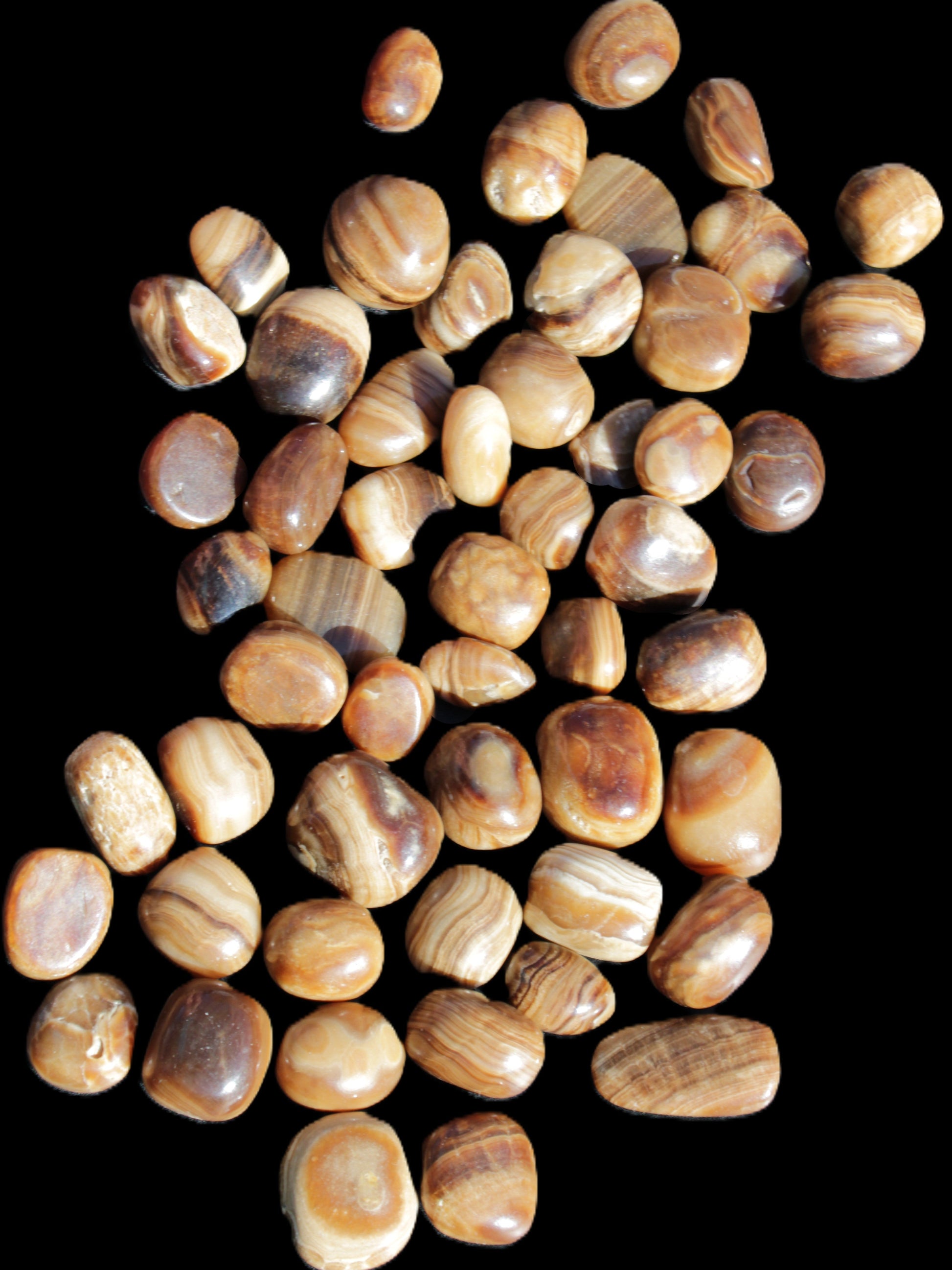 Chocolate Calcite 55 tumbled stones 21*11mm - 24-23mm  810g Wholesale in sunlight - Rocks and Things Store