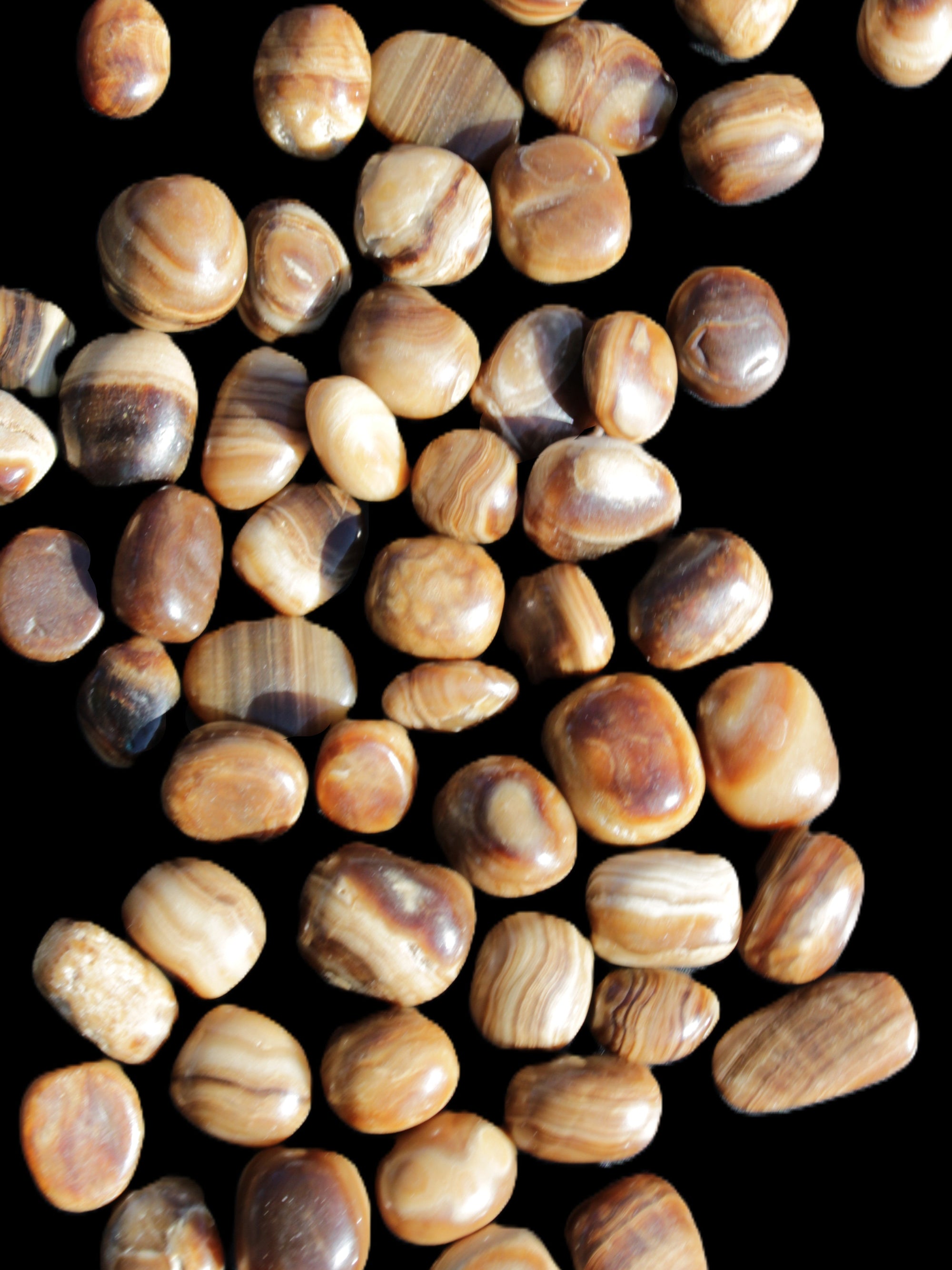 Chocolate Calcite 55 tumbled stones 21*11mm - 24-23mm  810g Wholesale in sunlight - Rocks and Things Store