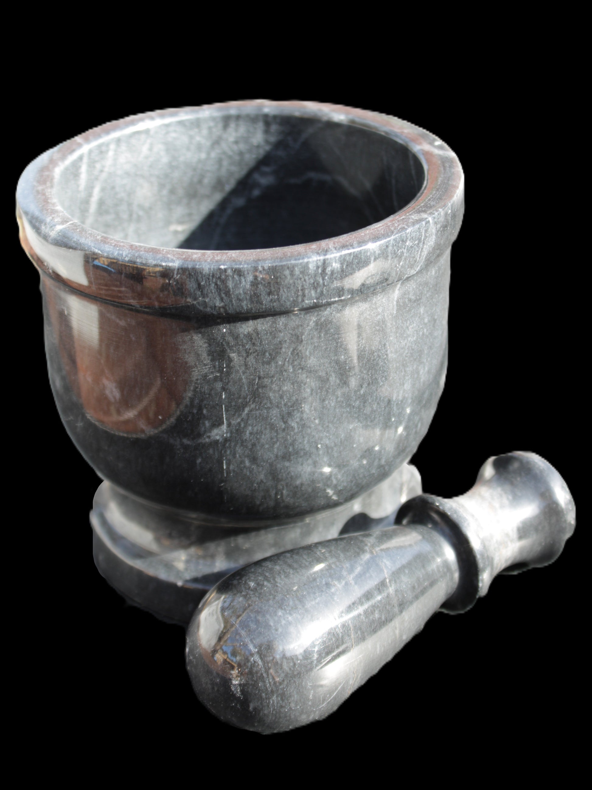 Black Marble 124*120mm  mortar and pestle 1855g Rocks and Things Store