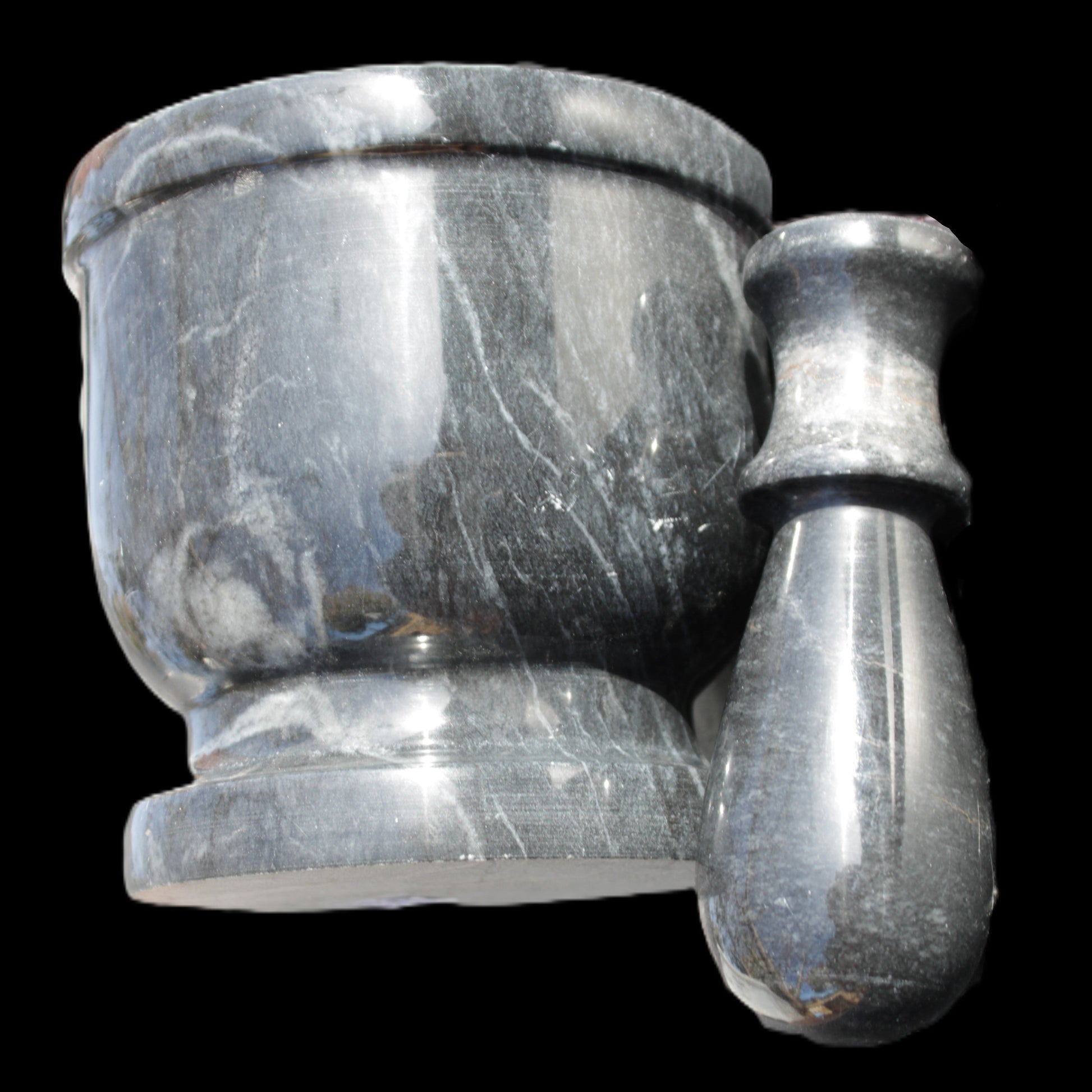 Black Marble 124*120mm  mortar and pestle 1855g Rocks and Things Store