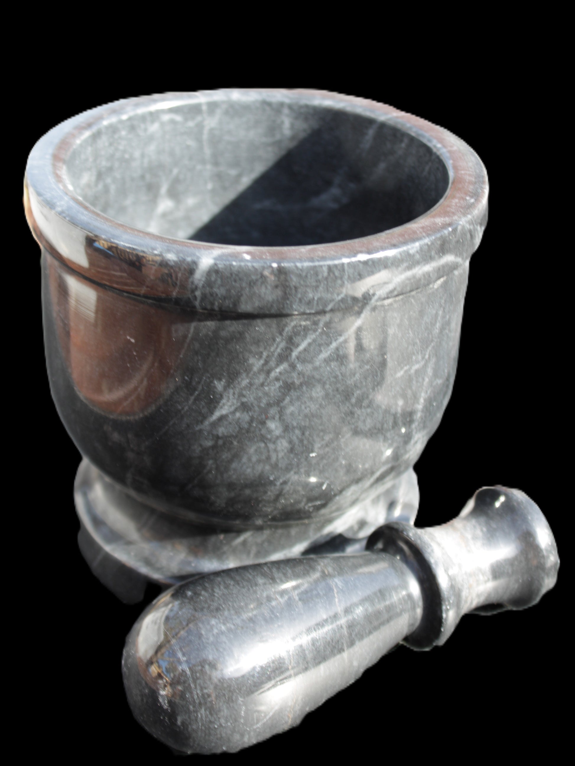 Black Marble 124*120mm  mortar and pestle 1855g Rocks and Things Store
